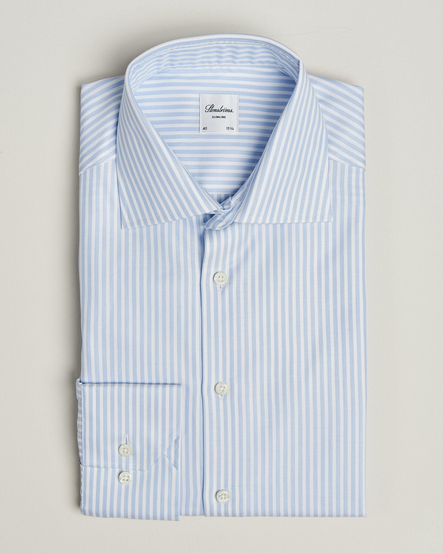 Mies | Kauluspaidat | Stenströms | Slimline Twofold Cotton Stripe Shirt Light Blue