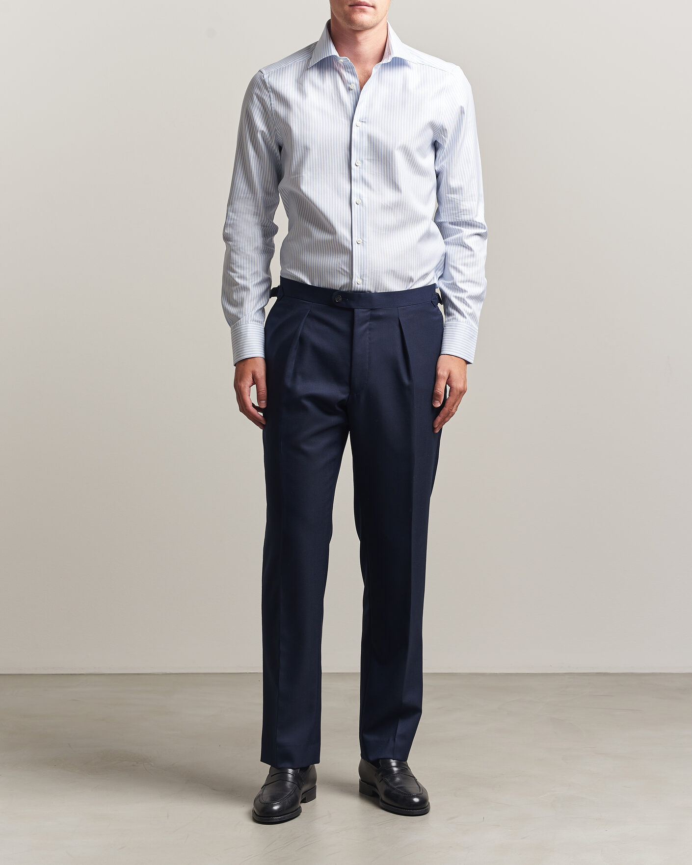 Mies | Kauluspaidat | Stenströms | Slimline Twofold Cotton Stripe Shirt Light Blue