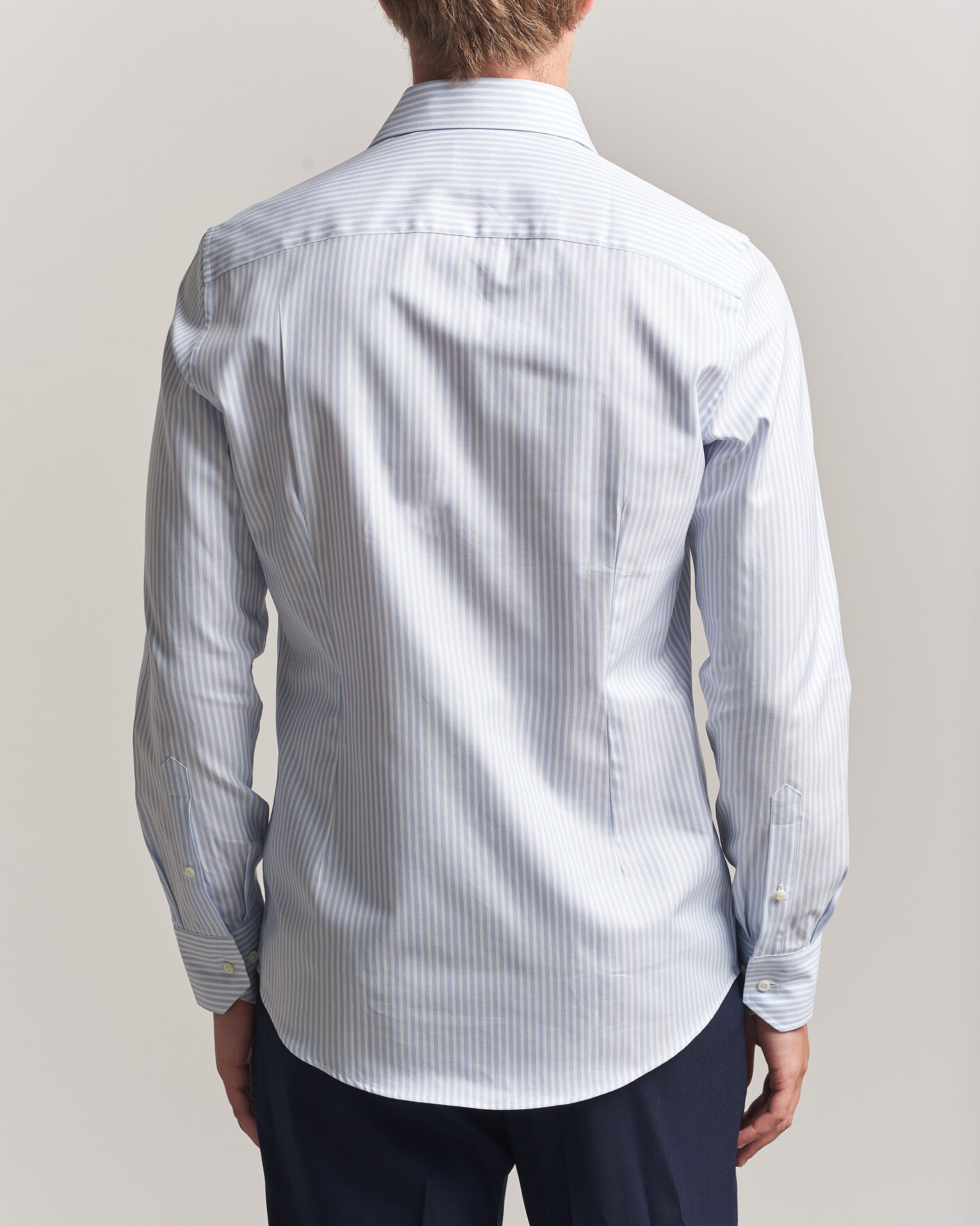 Mies | Kauluspaidat | Stenströms | Slimline Twofold Cotton Stripe Shirt Light Blue