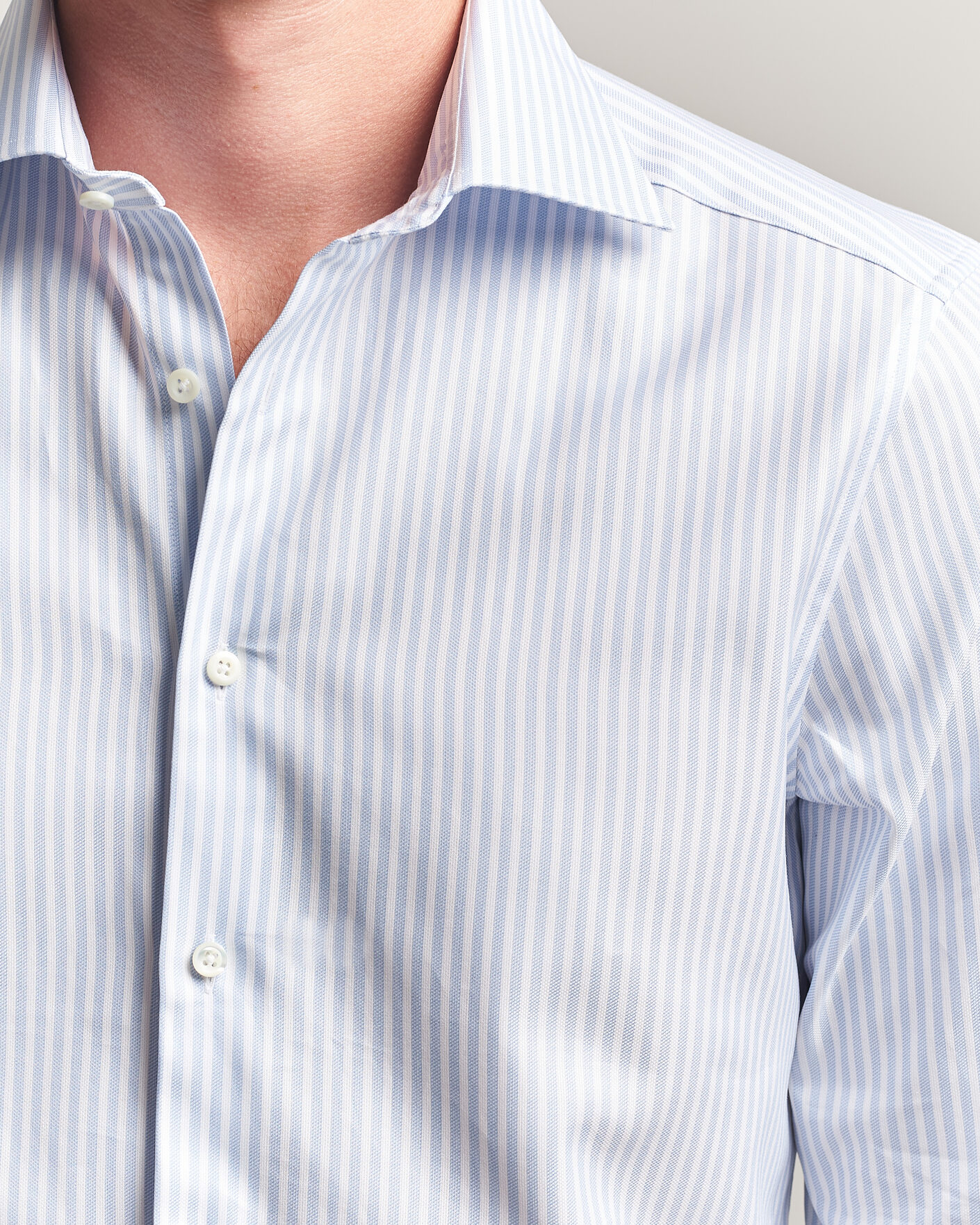 Mies | Kauluspaidat | Stenströms | Slimline Twofold Cotton Stripe Shirt Light Blue
