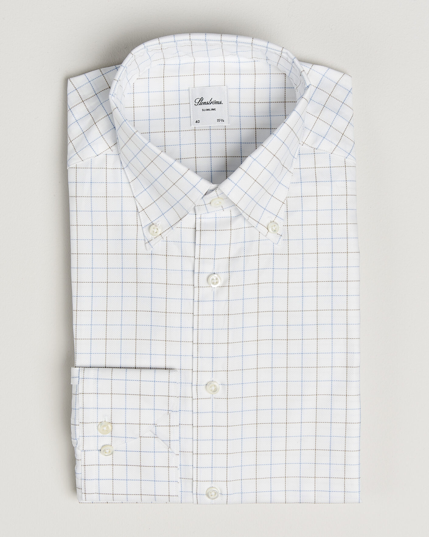 Mies | Kauluspaidat | Stenströms | Slimline Oxford Tattersall Shirt White