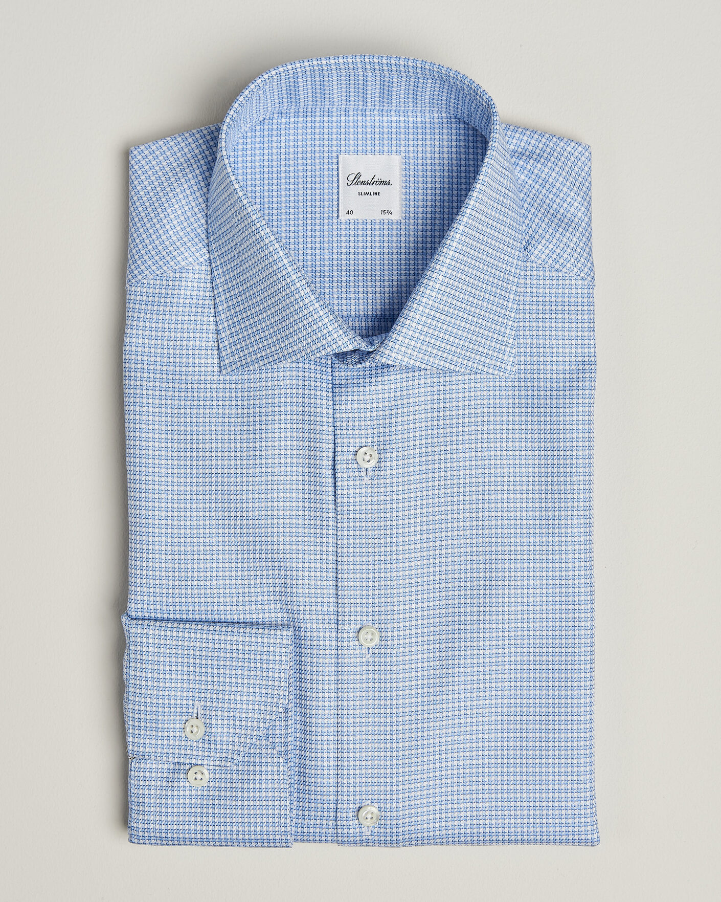 Mies | Kauluspaidat | Stenströms | Slimline Twofold Houndstooth Shirt Blue