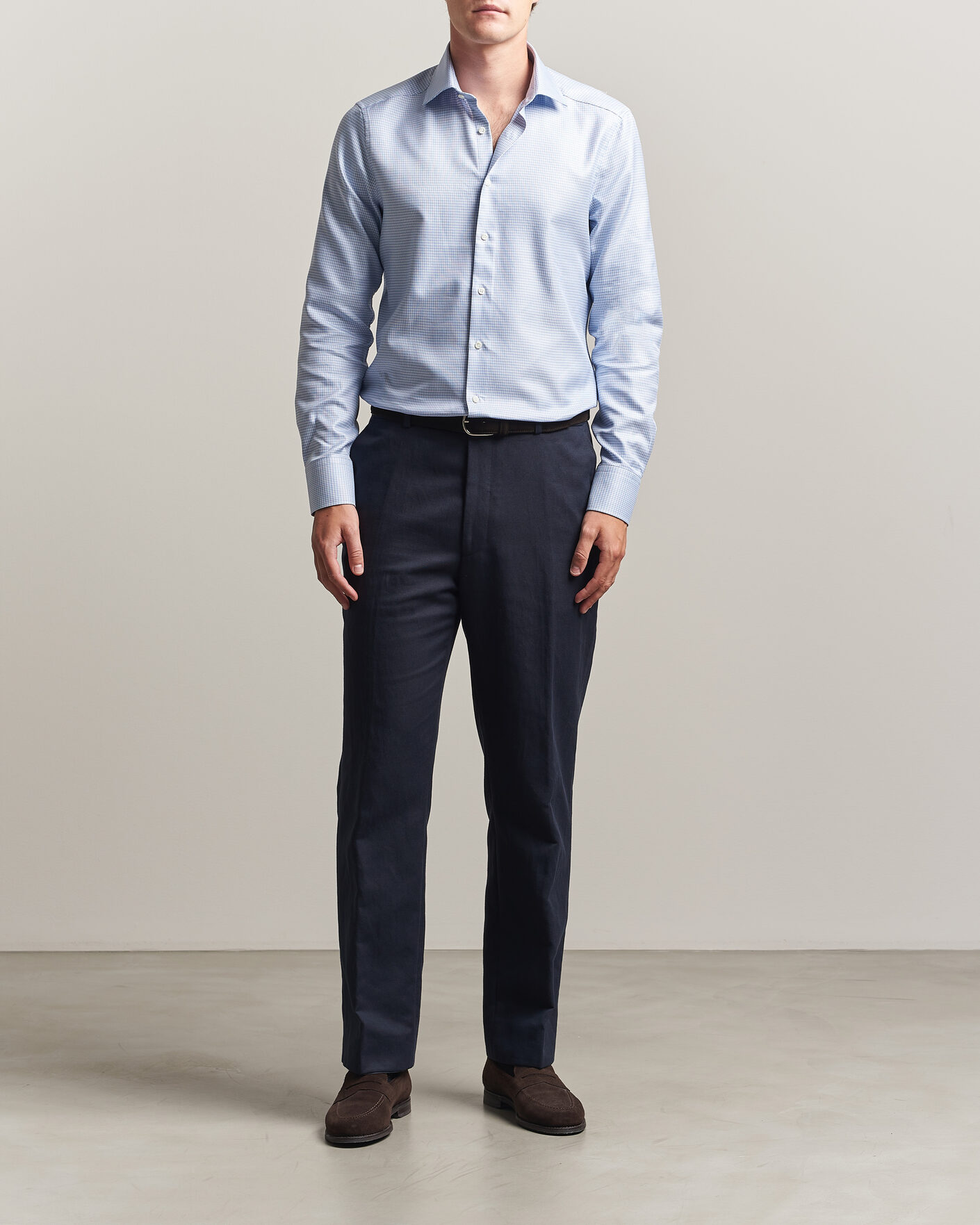 Mies | Kauluspaidat | Stenströms | Slimline Twofold Houndstooth Shirt Blue
