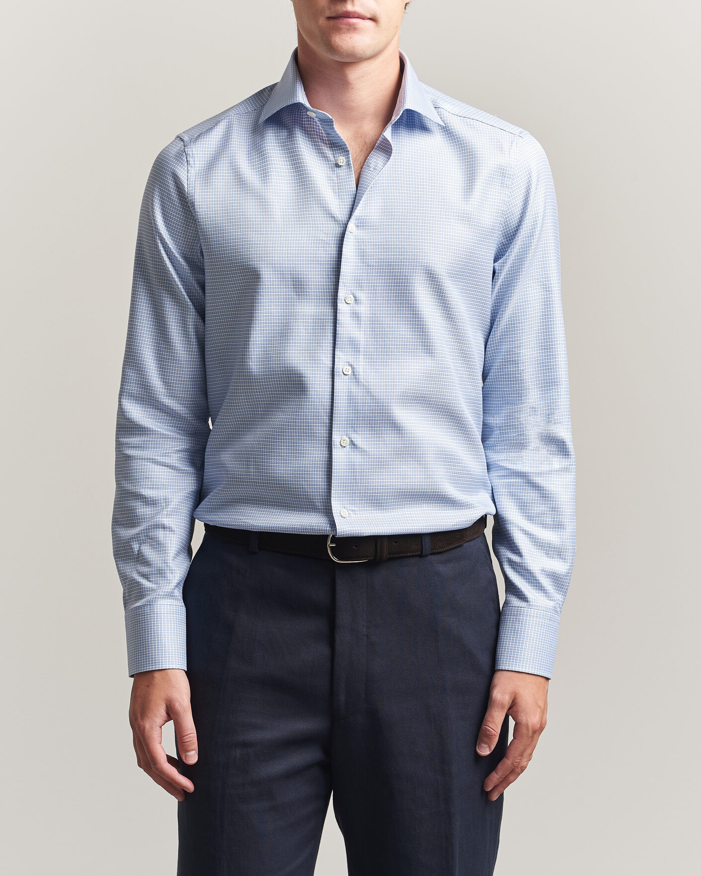 Mies | Kauluspaidat | Stenströms | Slimline Twofold Houndstooth Shirt Blue