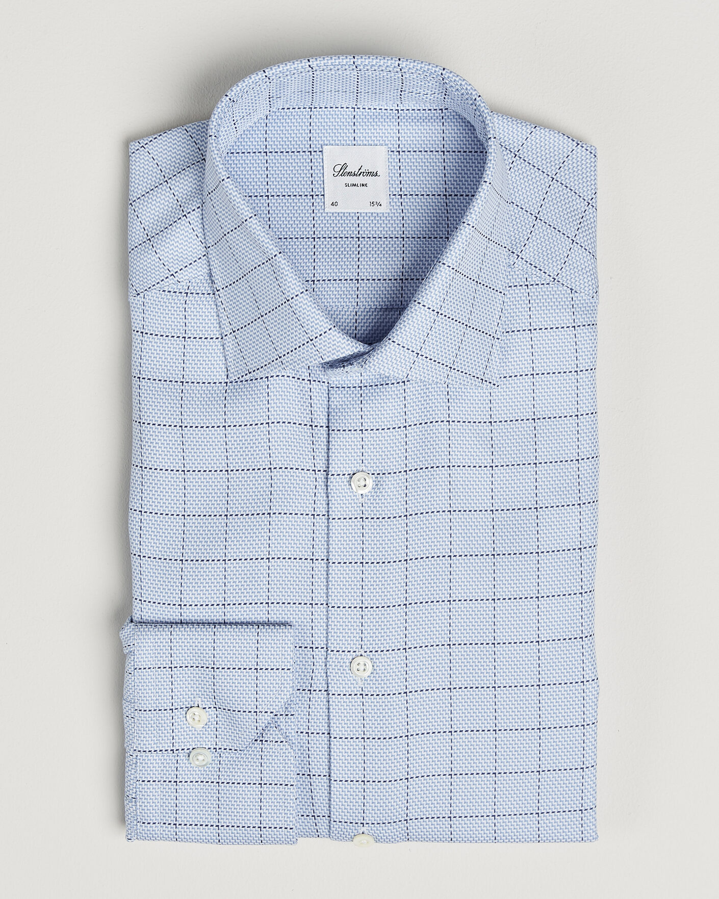 Mies | Kauluspaidat | Stenströms | Slimline Twofold Structure Check Shirt Blue