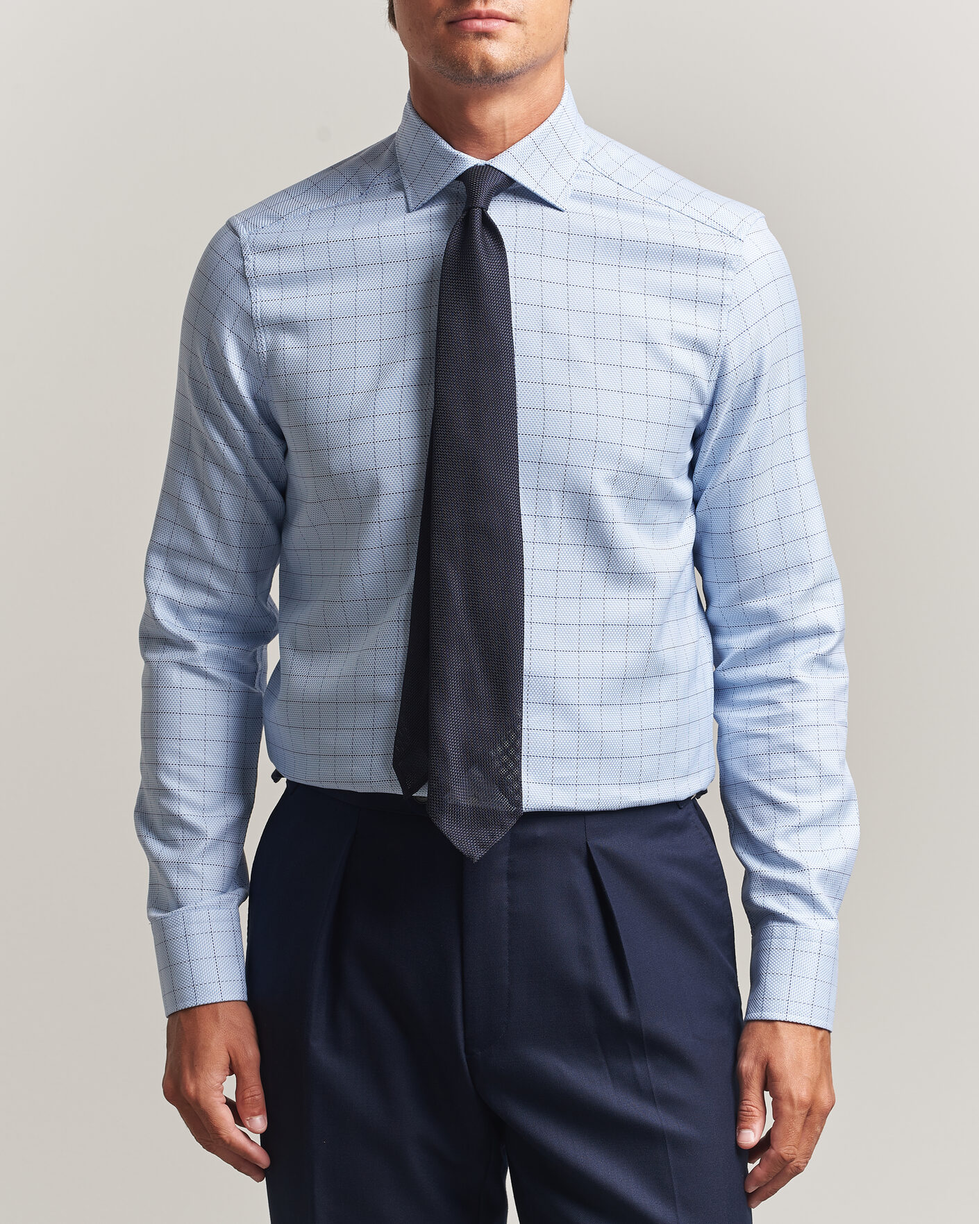 Mies | Kauluspaidat | Stenströms | Slimline Twofold Structure Check Shirt Blue