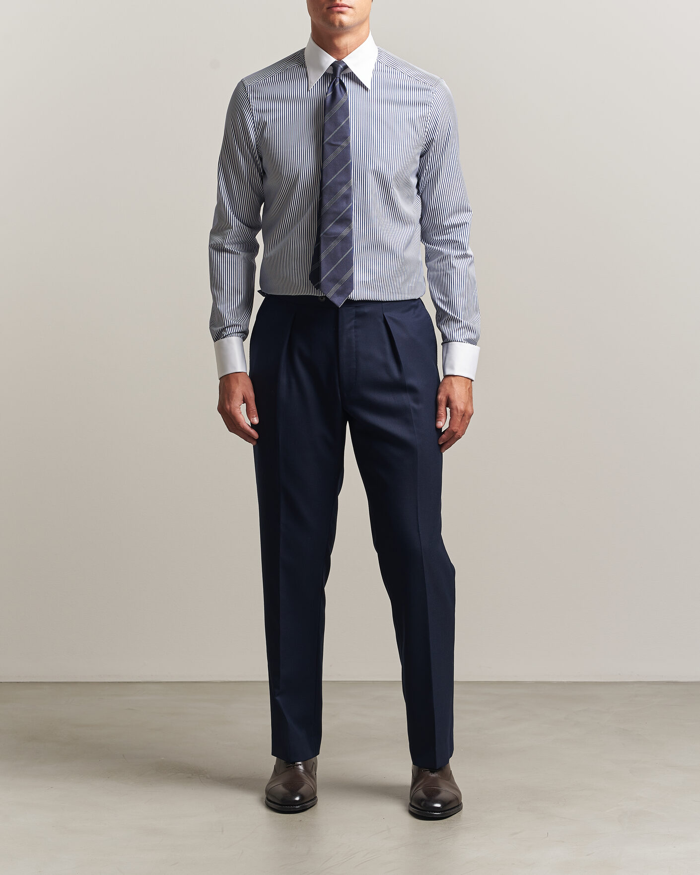 Mies | Kauluspaidat | Stenströms | Slimline White Collar Stripe Whinchester Shirt Blue