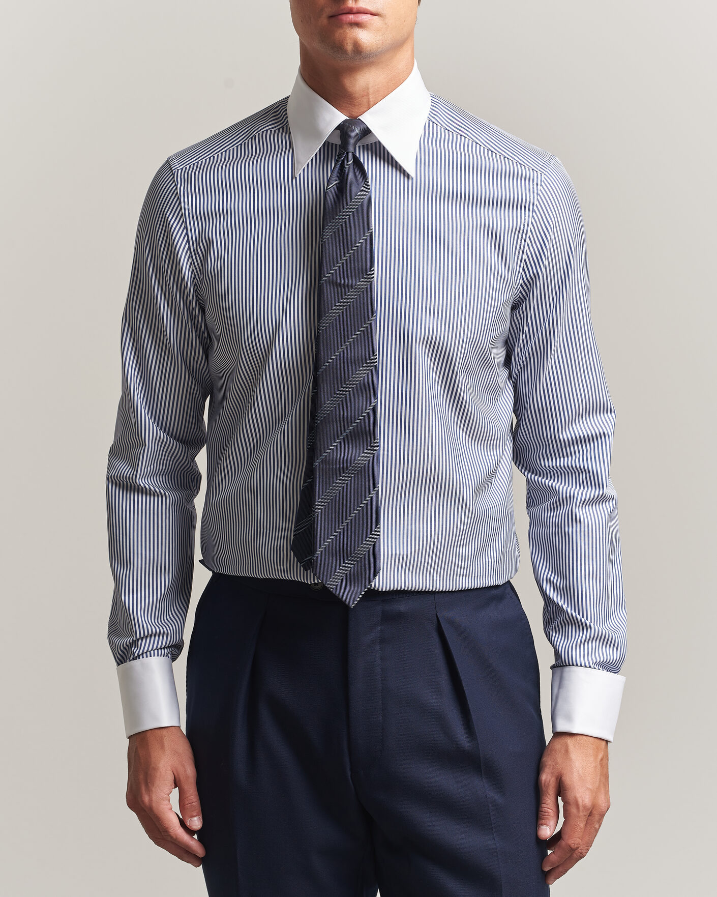 Mies | Kauluspaidat | Stenströms | Slimline White Collar Stripe Whinchester Shirt Blue