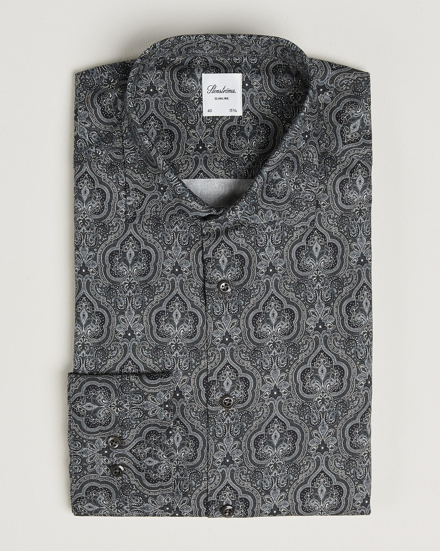 Mies | Kauluspaidat | Stenströms | Slimline Paisley Print Cut Away Shirt Grey