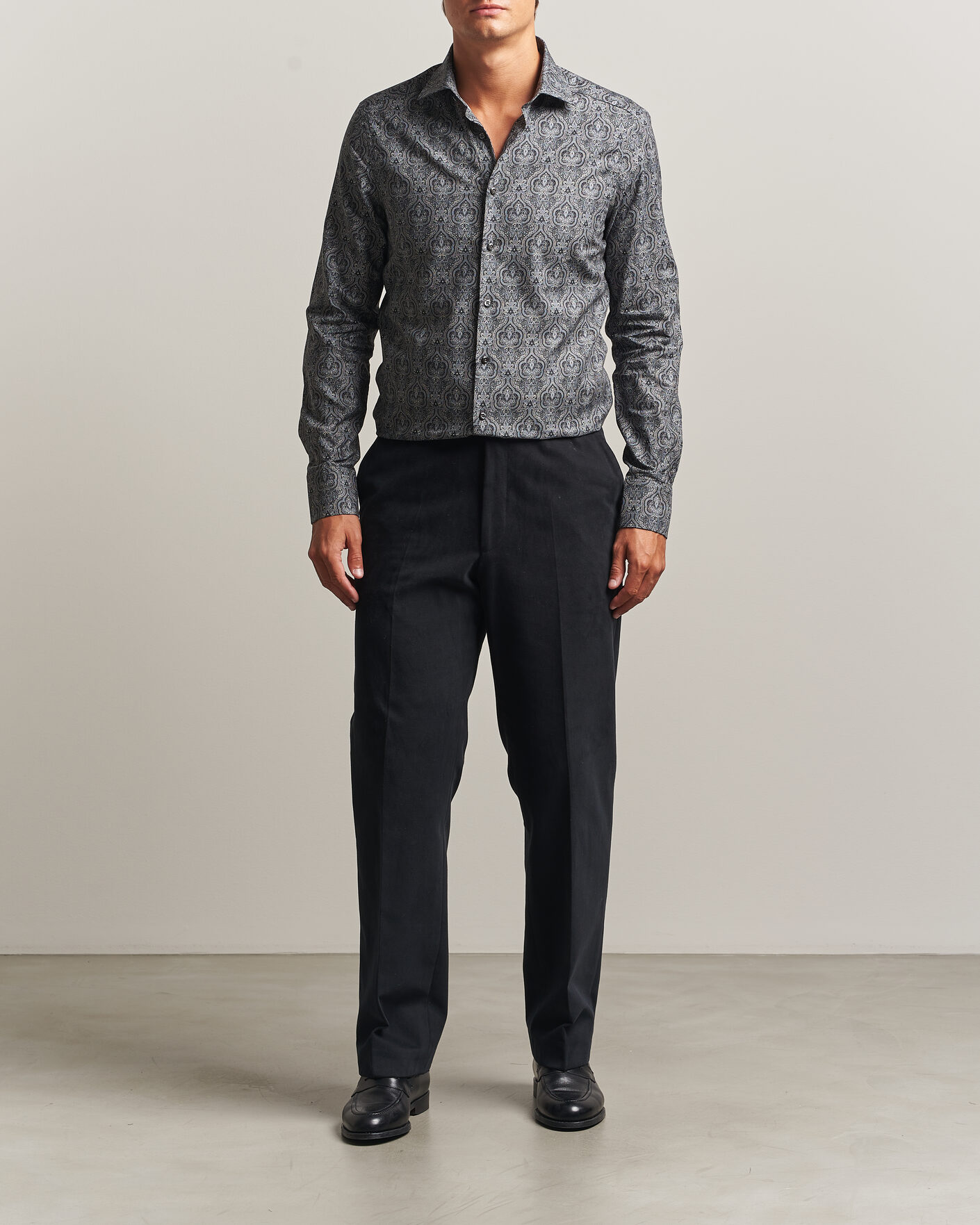 Mies | Kauluspaidat | Stenströms | Slimline Paisley Print Cut Away Shirt Grey