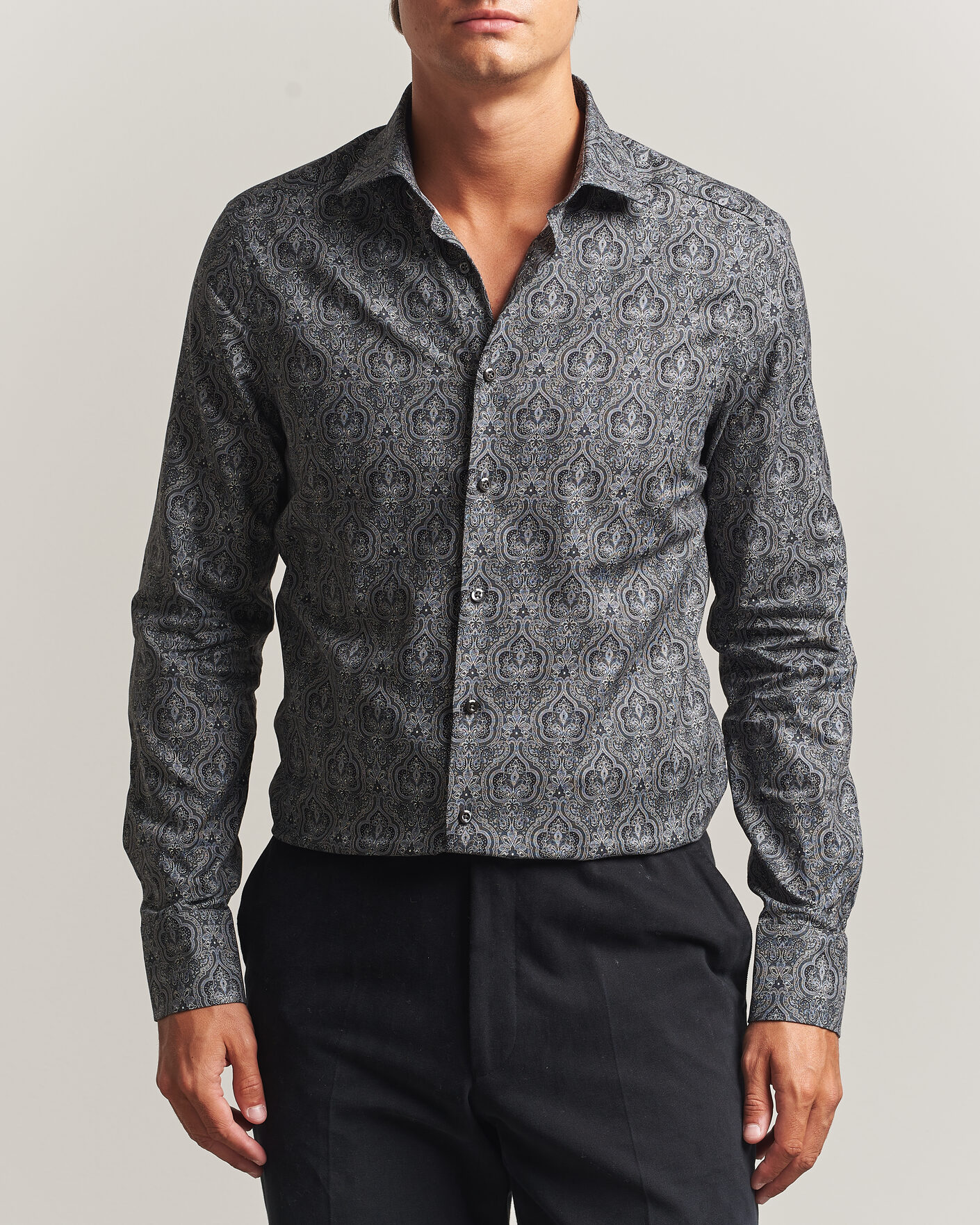 Mies | Kauluspaidat | Stenströms | Slimline Paisley Print Cut Away Shirt Grey