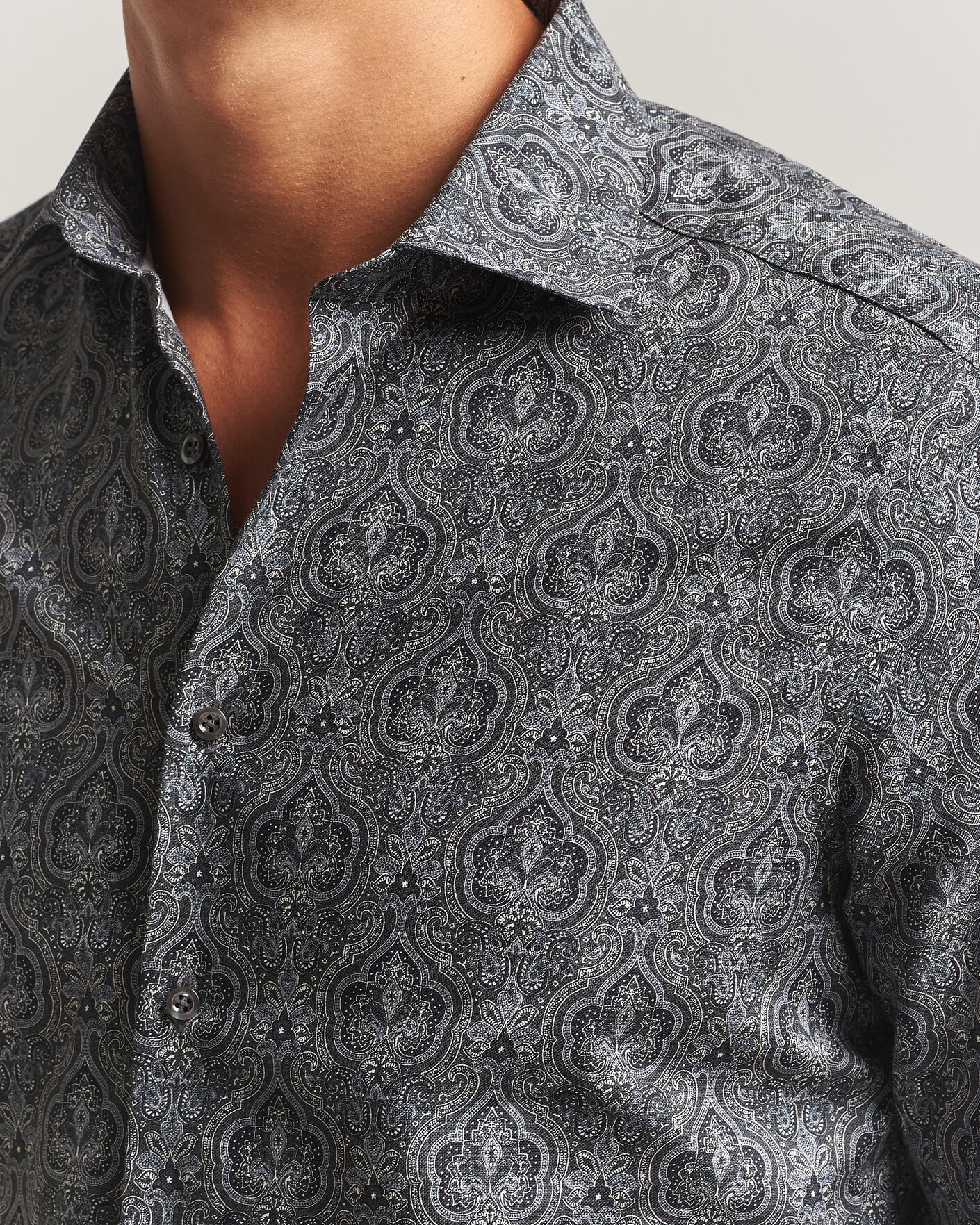 Mies | Kauluspaidat | Stenströms | Slimline Paisley Print Cut Away Shirt Grey