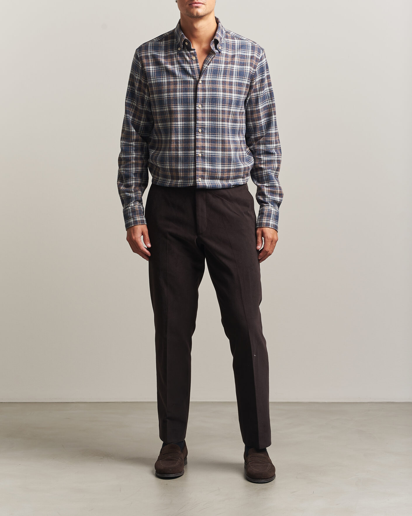 Mies | Kauluspaidat | Stenströms | Regular Fit Check Cut Away Flannel Shirt Navy