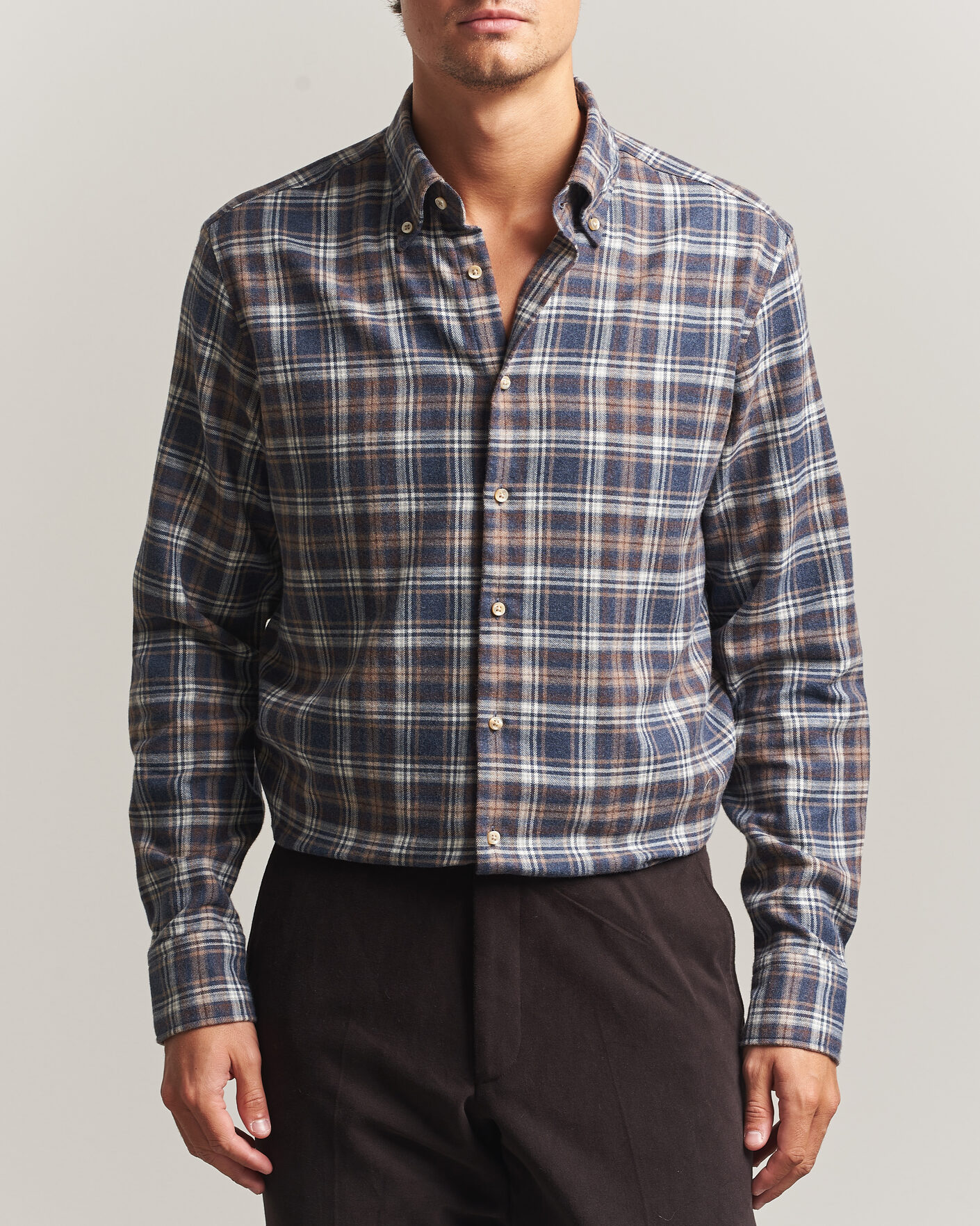Mies | Kauluspaidat | Stenströms | Regular Fit Check Cut Away Flannel Shirt Navy