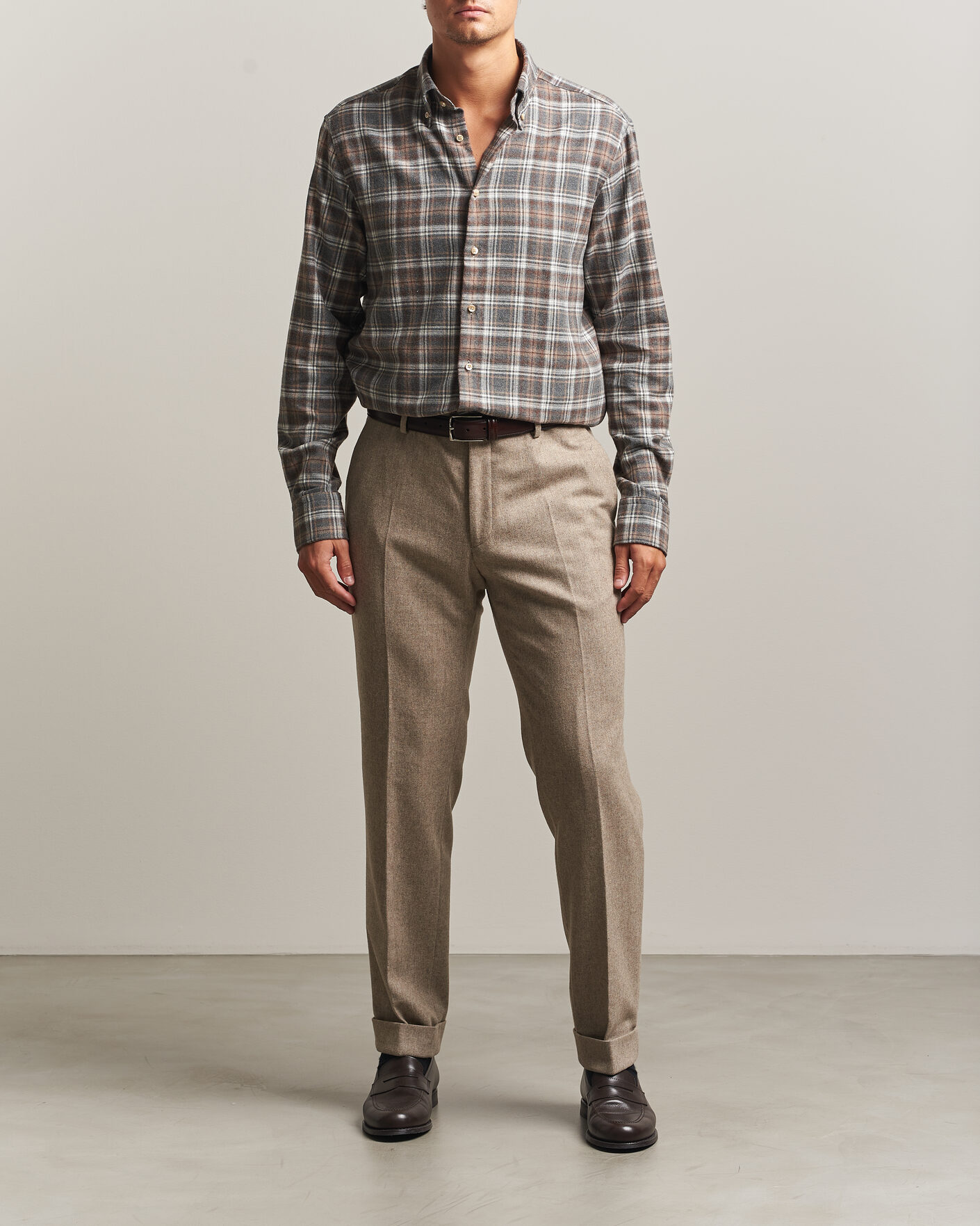 Mies | Kauluspaidat | Stenströms | Regular Fit Check Cut Away Flannel Shirt Brown