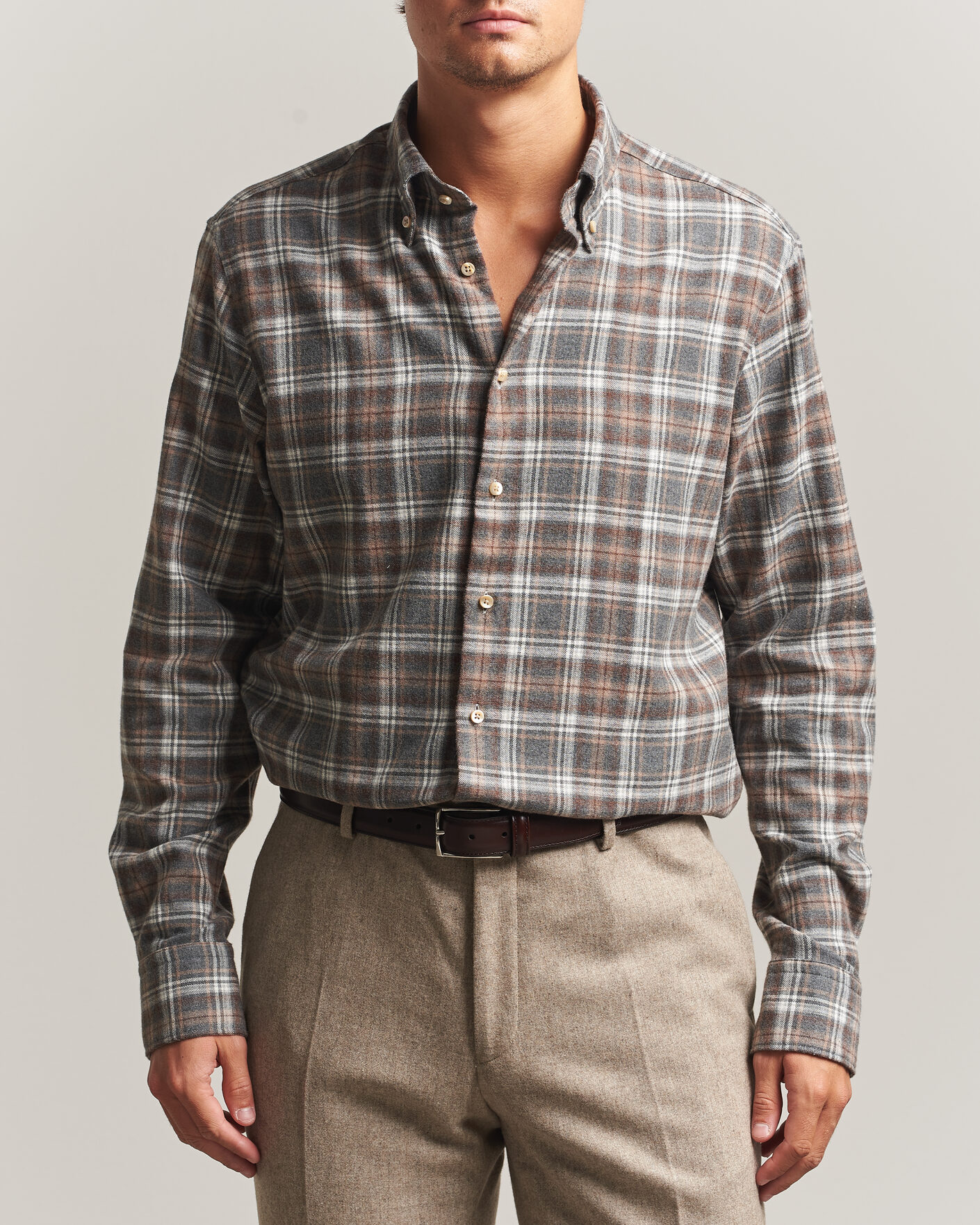 Mies | Kauluspaidat | Stenströms | Regular Fit Check Cut Away Flannel Shirt Brown