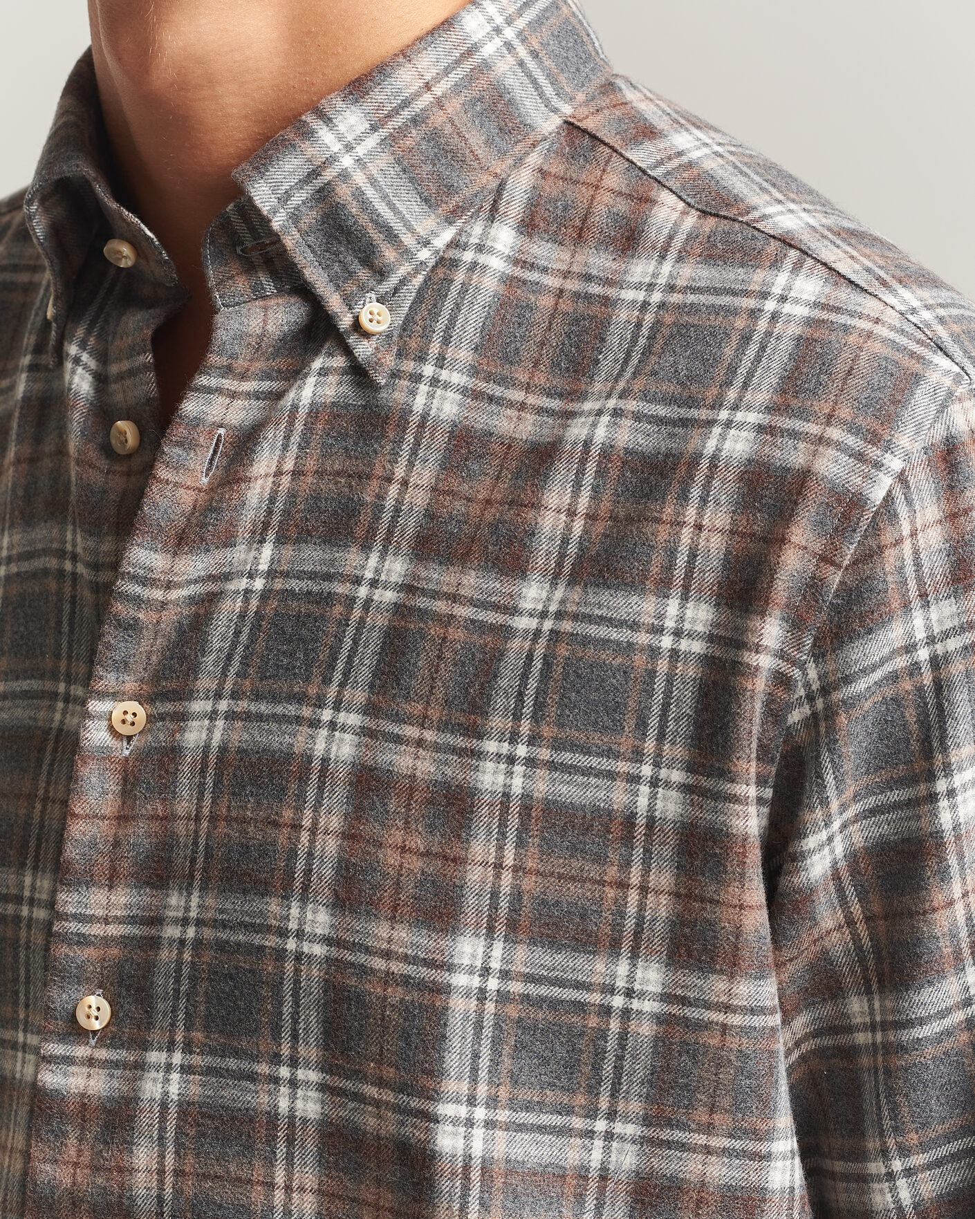 Mies | Kauluspaidat | Stenströms | Regular Fit Check Cut Away Flannel Shirt Brown