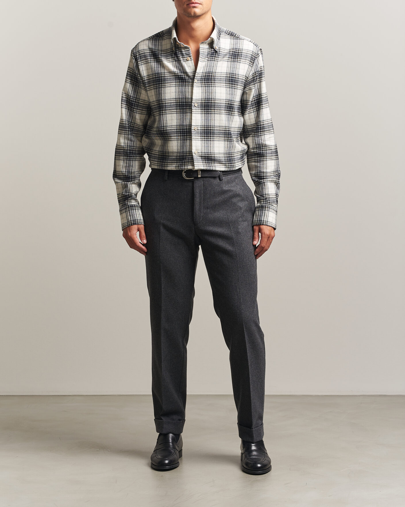 Mies | Kauluspaidat | Stenströms | Regular Fit Check Button Down Flannel Shirt Grey