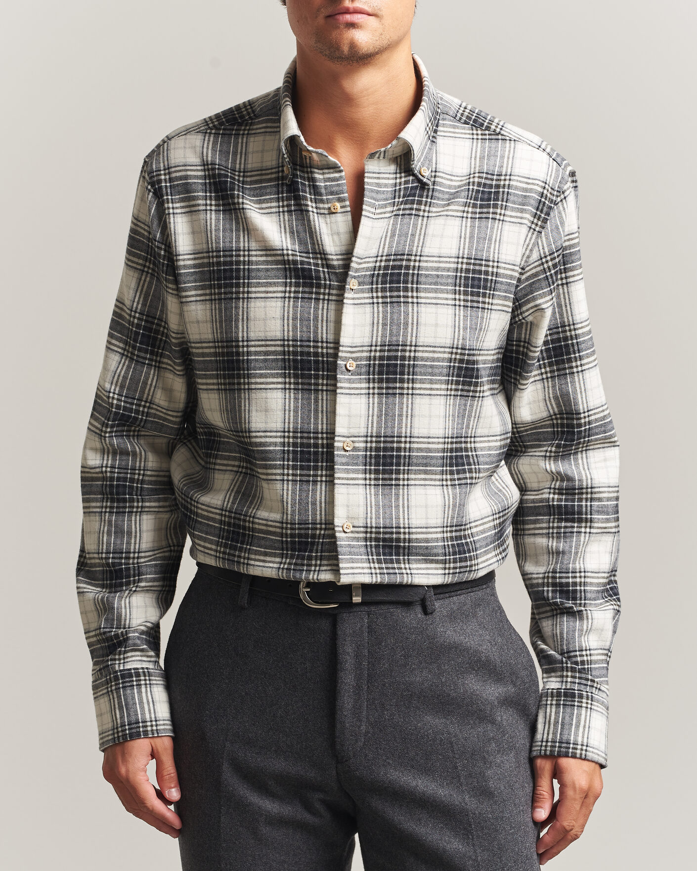 Mies | Kauluspaidat | Stenströms | Regular Fit Check Button Down Flannel Shirt Grey