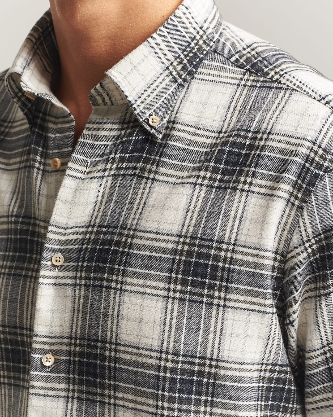 Mies | Kauluspaidat | Stenströms | Regular Fit Check Button Down Flannel Shirt Grey