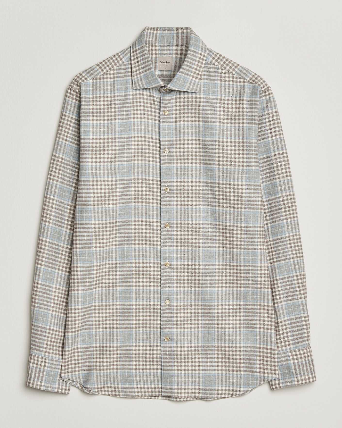 Mies | Kauluspaidat | Stenströms | Regular Fit Overcheck Flannel Shirt Light Brown