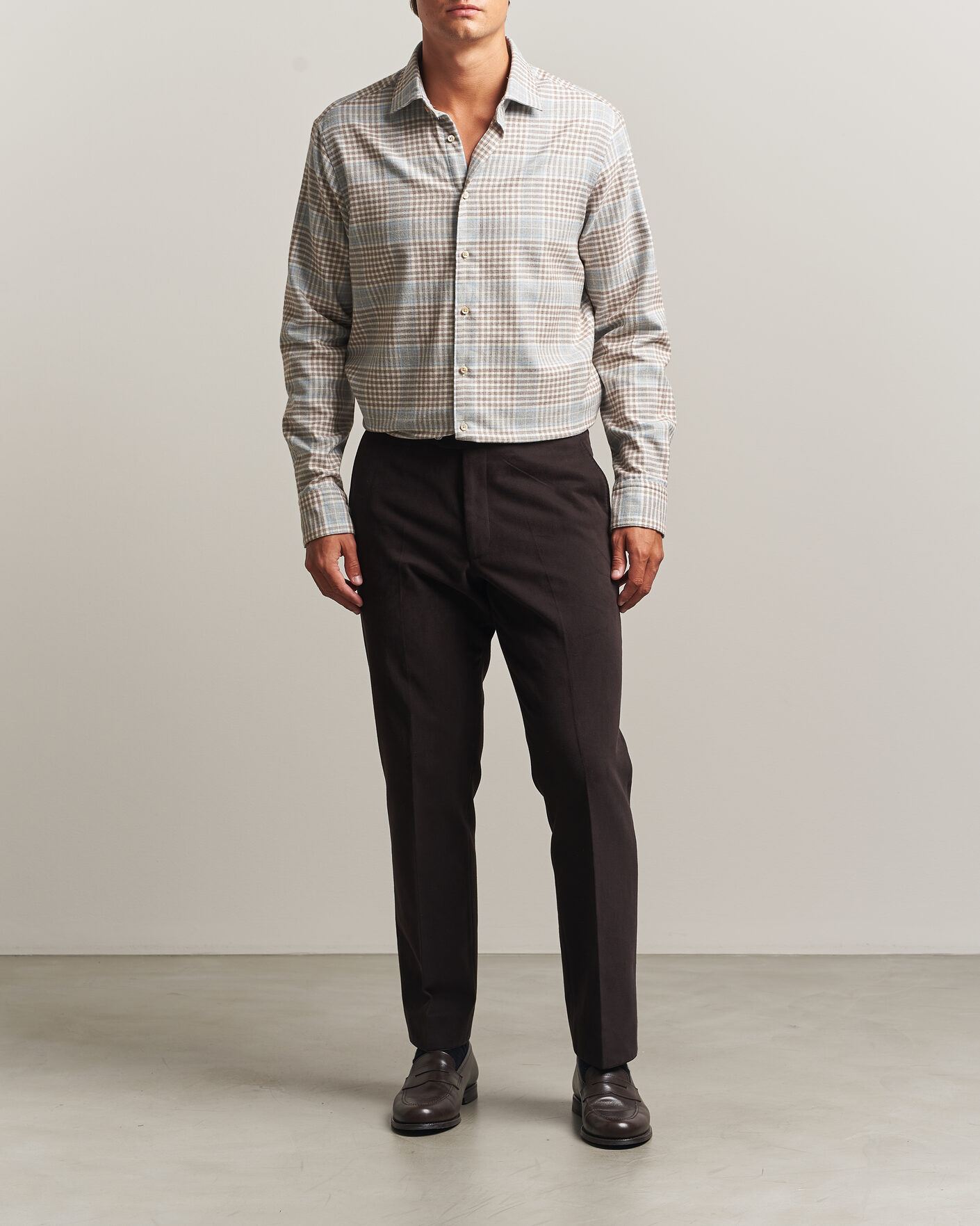 Mies | Kauluspaidat | Stenströms | Regular Fit Overcheck Flannel Shirt Light Brown