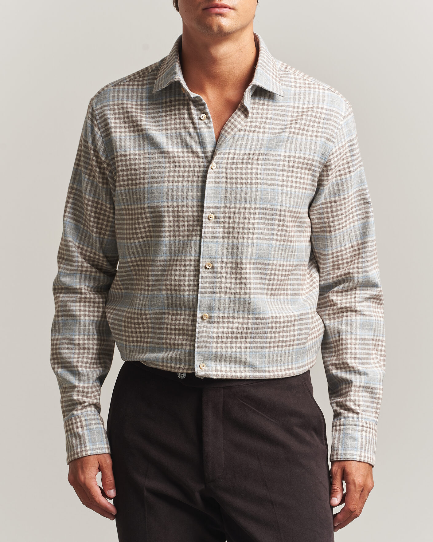 Mies | Kauluspaidat | Stenströms | Regular Fit Overcheck Flannel Shirt Light Brown