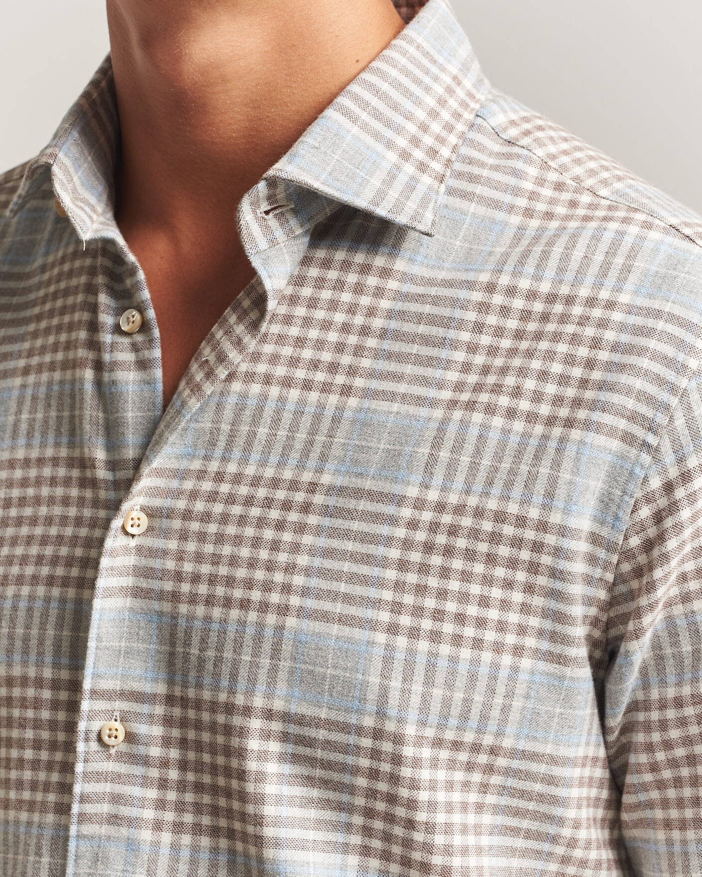Mies | Kauluspaidat | Stenströms | Regular Fit Overcheck Flannel Shirt Light Brown