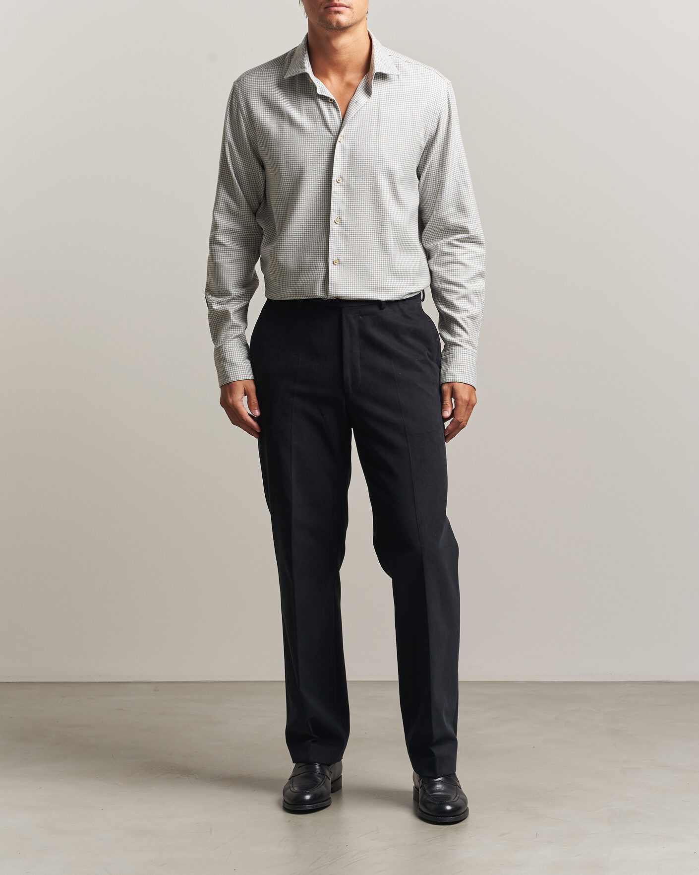 Mies | Kauluspaidat | Stenströms | Regular Fit Houndstooth Flannel Shirt Grey