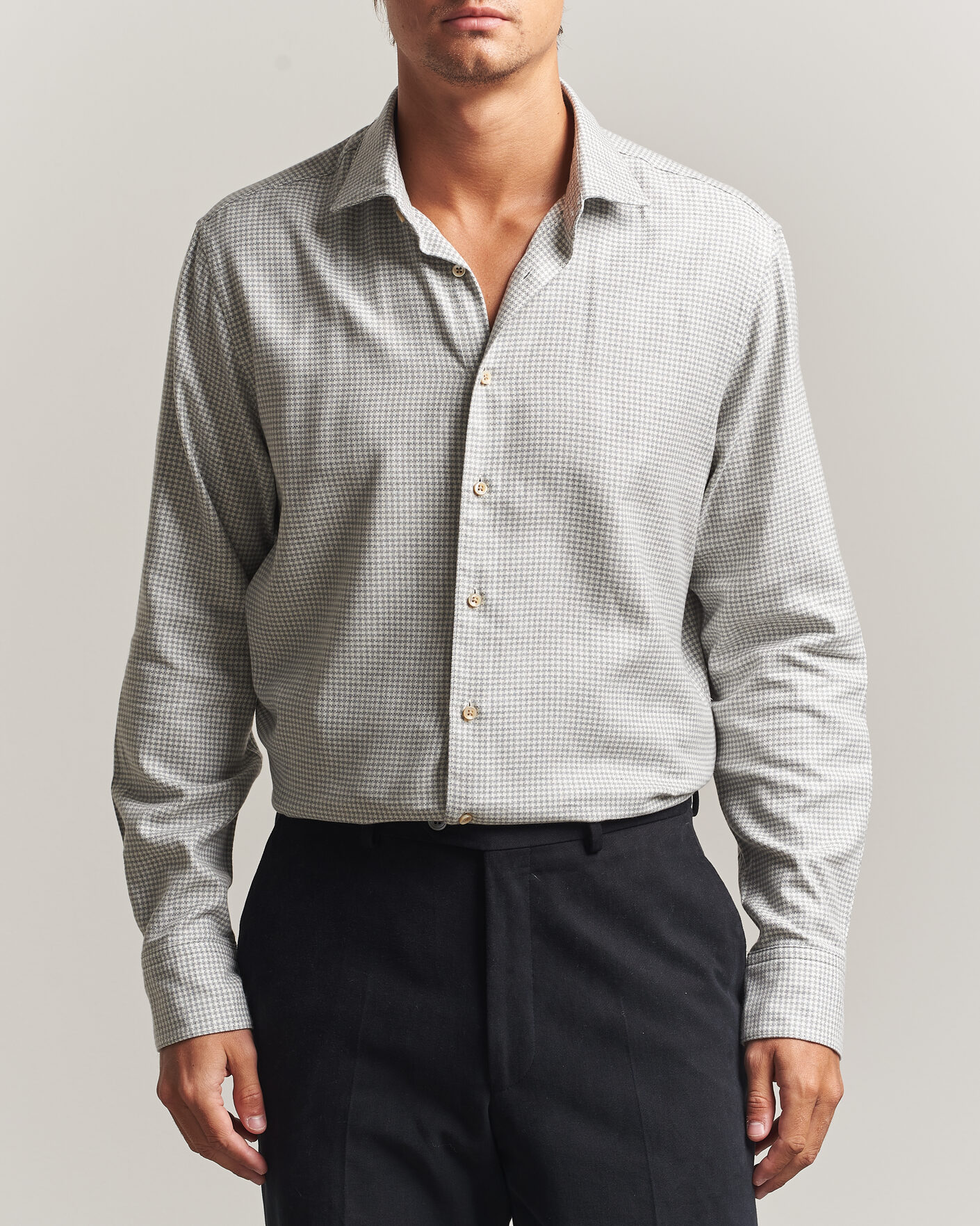 Mies | Kauluspaidat | Stenströms | Regular Fit Houndstooth Flannel Shirt Grey