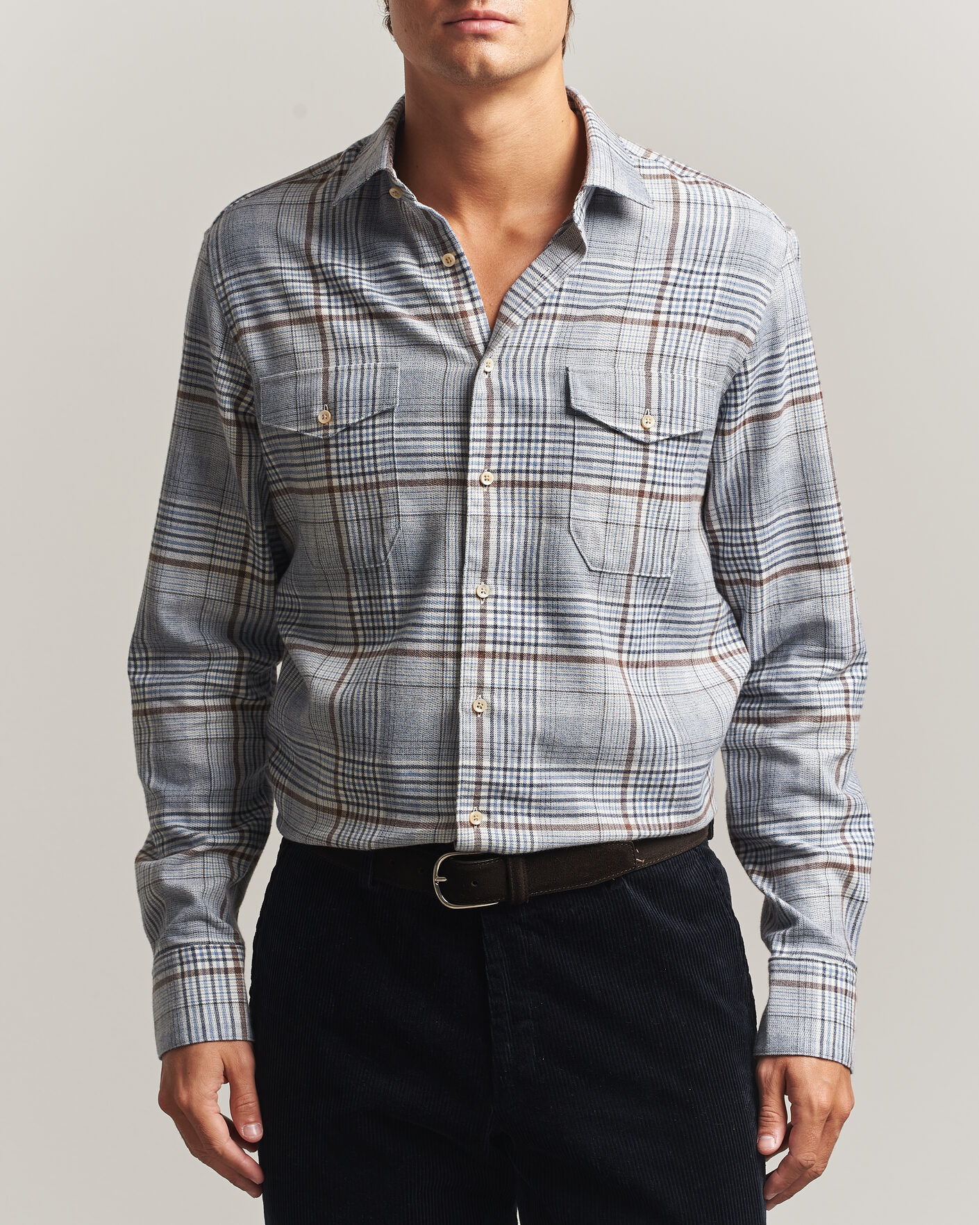 Mies | Kauluspaidat | Stenströms | Regular Fit Front Pocket Flannel Shirt Blue
