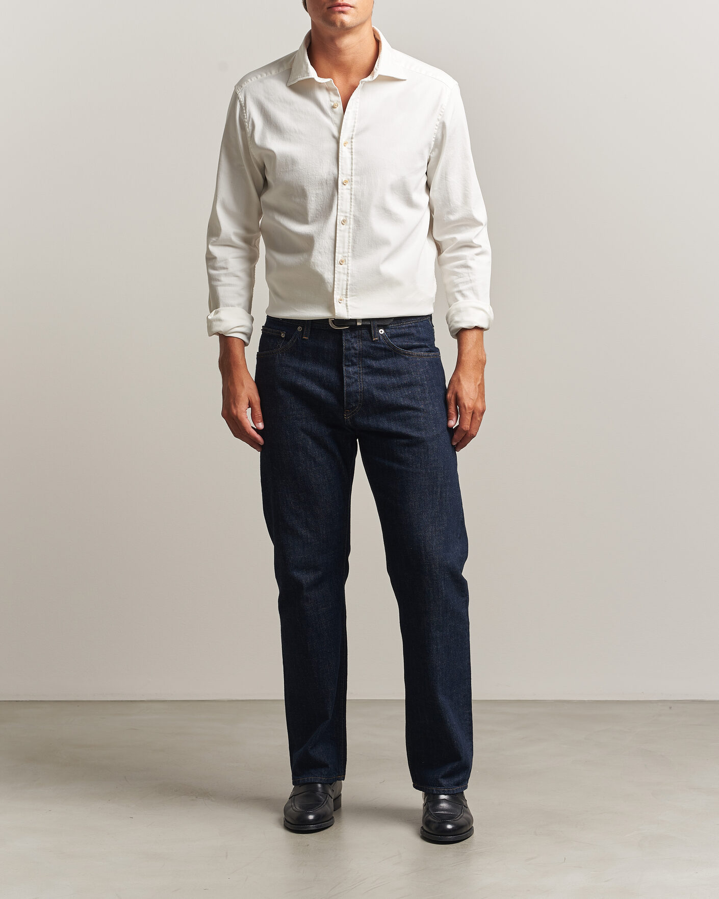 Mies | Kauluspaidat | Stenströms | Slimline Garment Washed Shirt Off White Denim