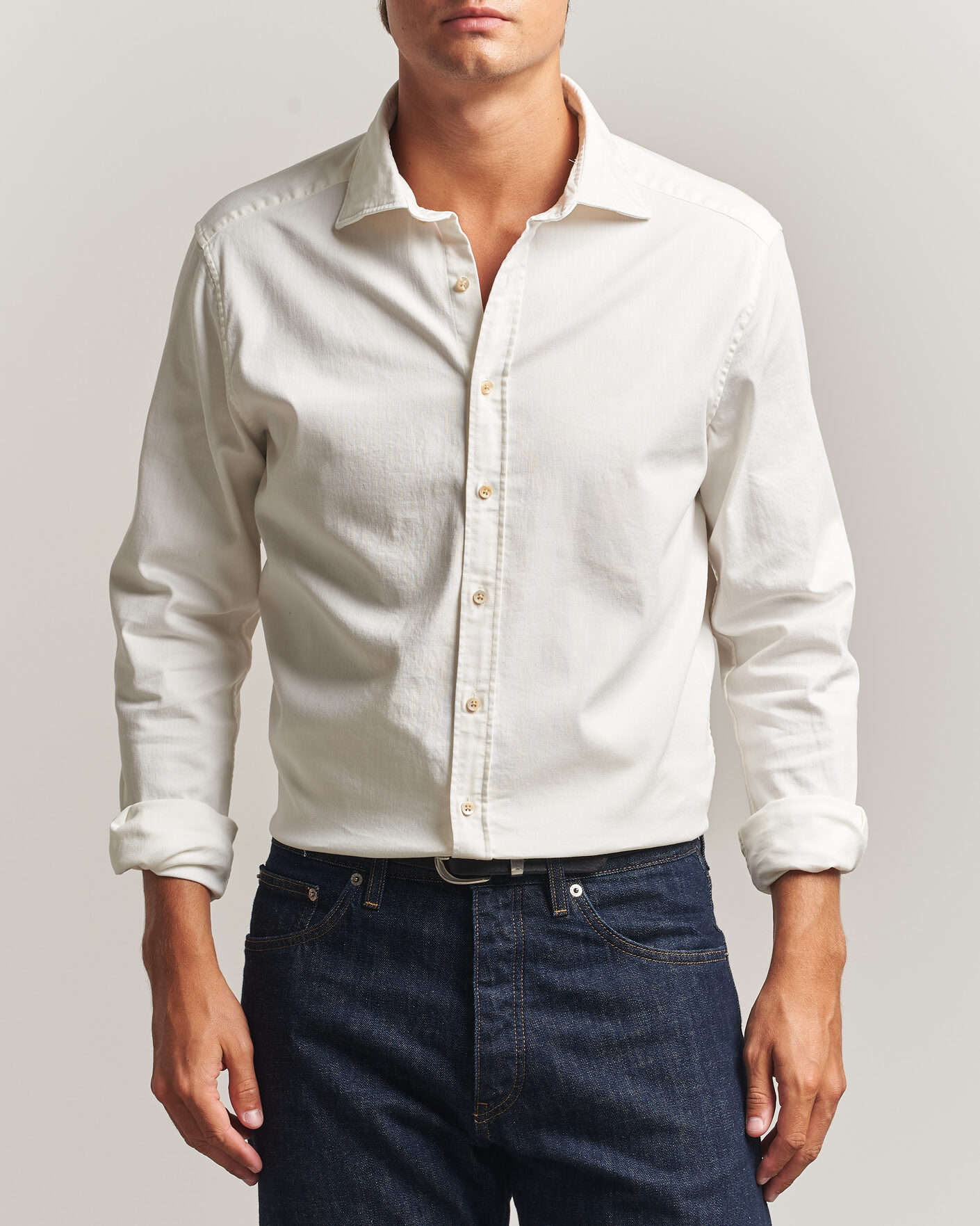 Mies | Kauluspaidat | Stenströms | Slimline Garment Washed Shirt Off White Denim