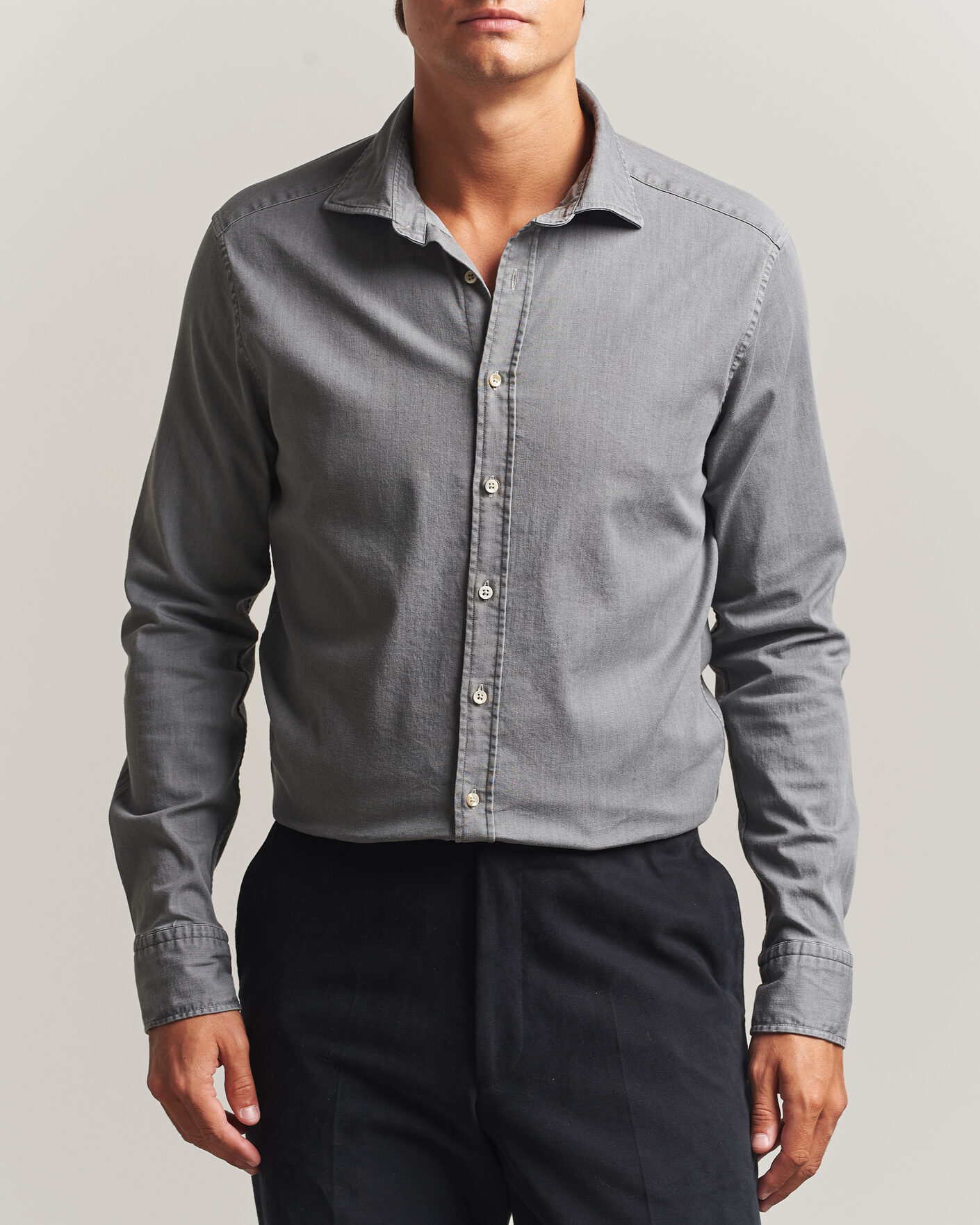 Mies | Kauluspaidat | Stenströms | Slimline Garment Washed Shirt Grey Denim