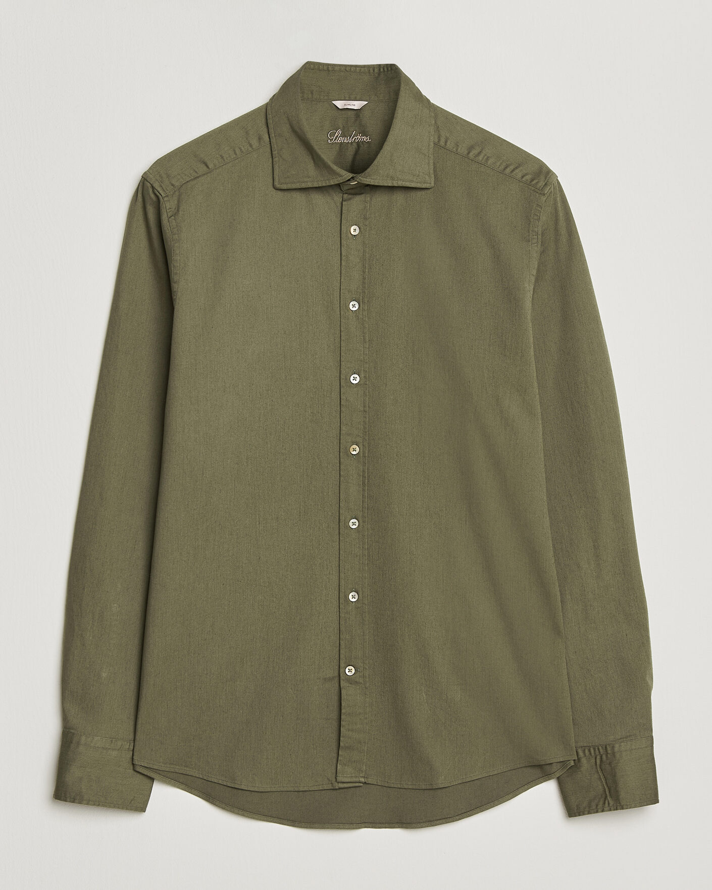 Mies | Kauluspaidat | Stenströms | Slimline Garment Washed Shirt Green Denim