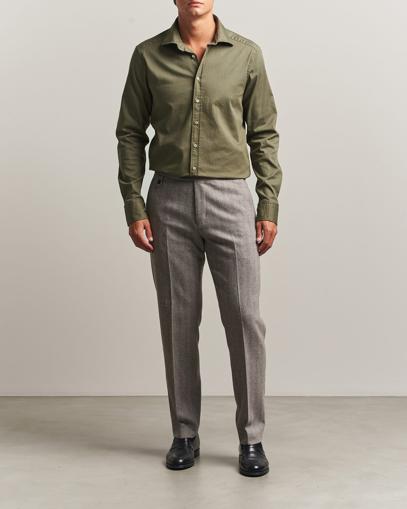 Mies | Kauluspaidat | Stenströms | Slimline Garment Washed Shirt Green Denim