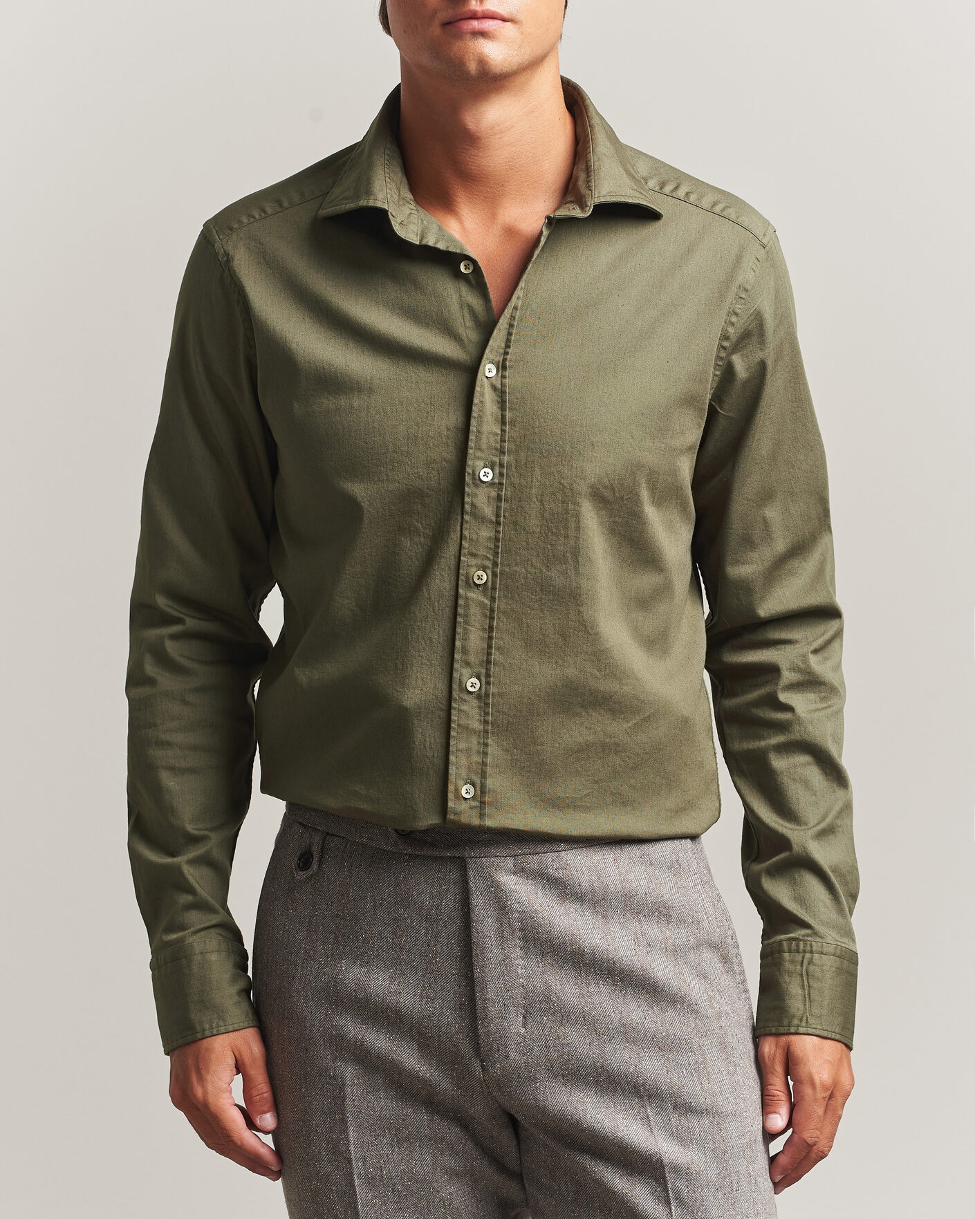 Mies | Kauluspaidat | Stenströms | Slimline Garment Washed Shirt Green Denim