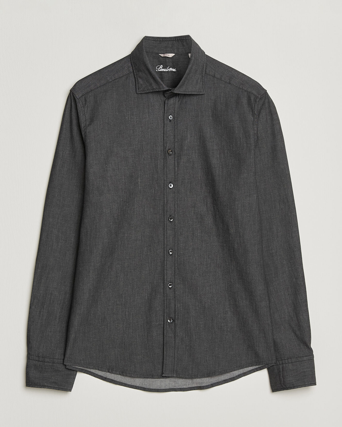 Mies | Kauluspaidat | Stenströms | Slimline Garment Washed Shirt Black Denim
