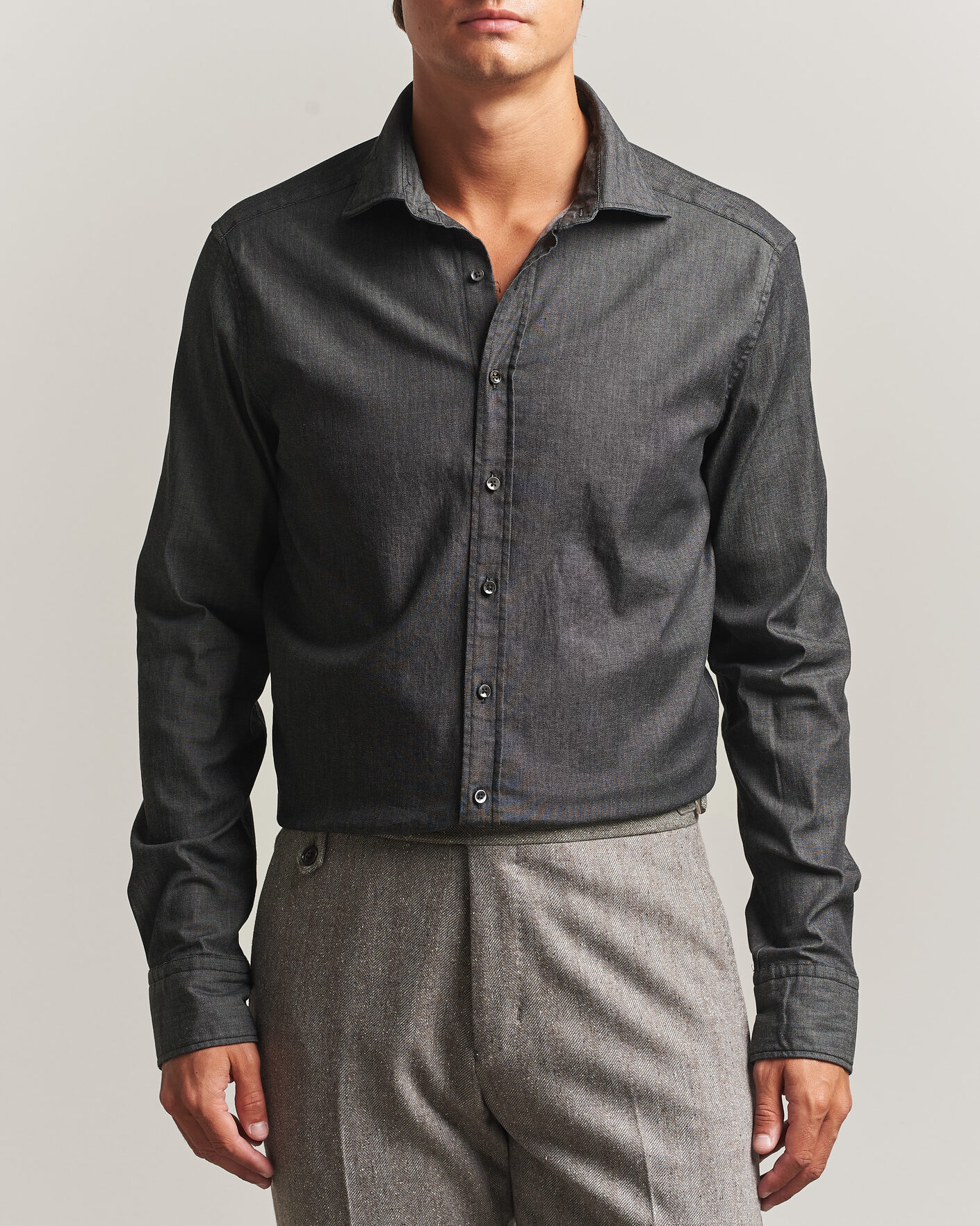 Mies | Kauluspaidat | Stenströms | Slimline Garment Washed Shirt Black Denim