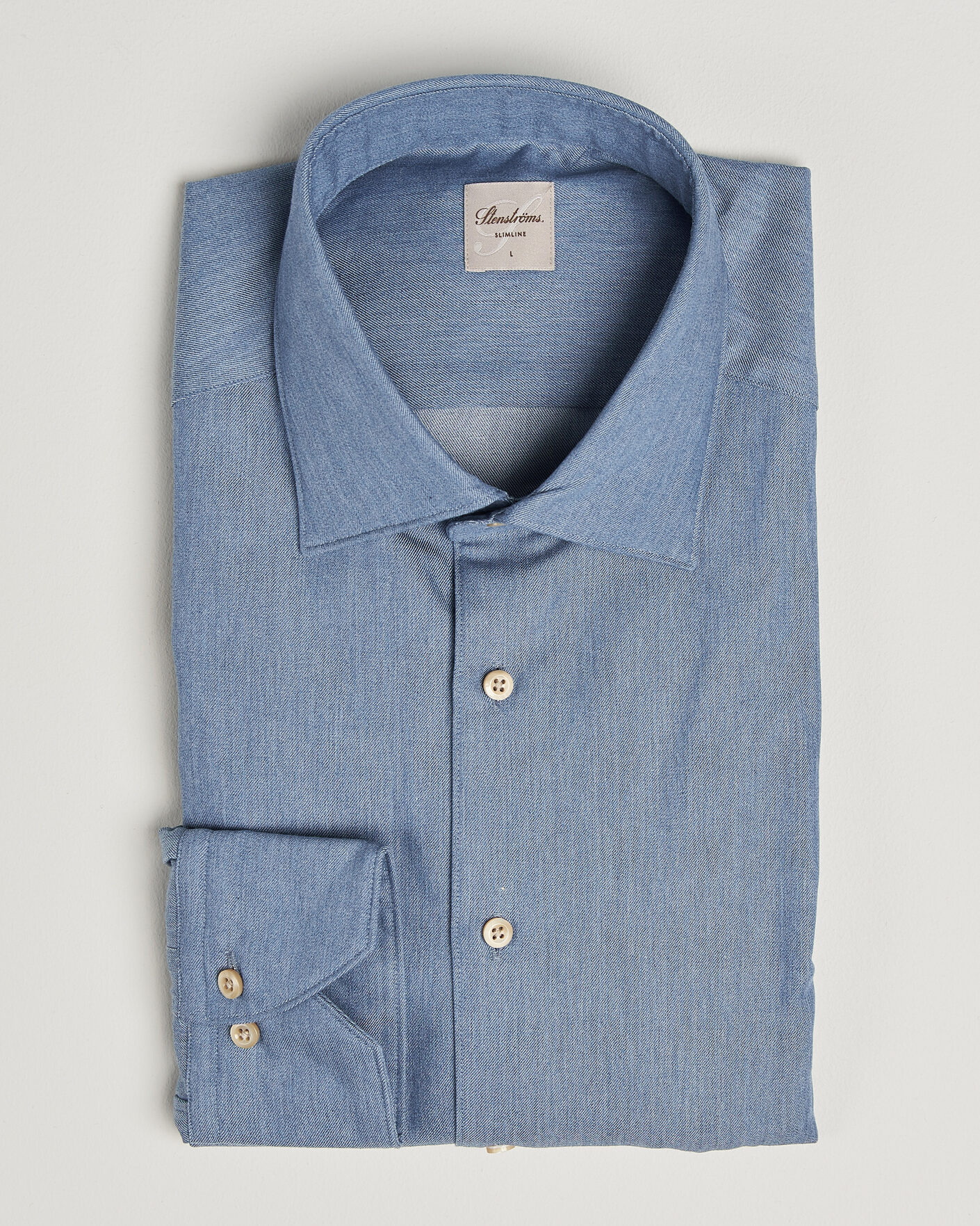Mies | Kauluspaidat | Stenströms | Slimline Cotton Twill Denim Shirt Blue