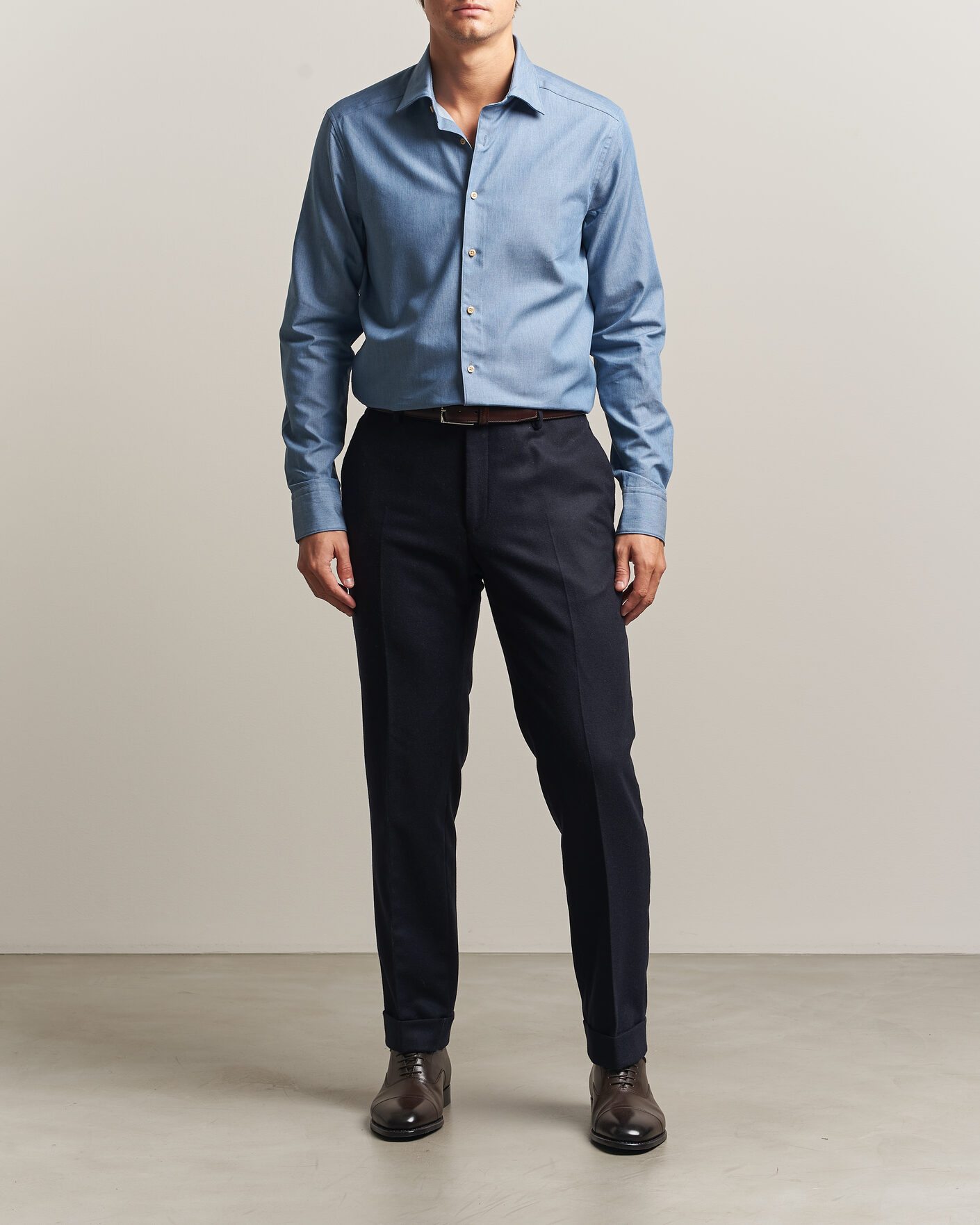 Mies | Kauluspaidat | Stenströms | Slimline Cotton Twill Denim Shirt Blue