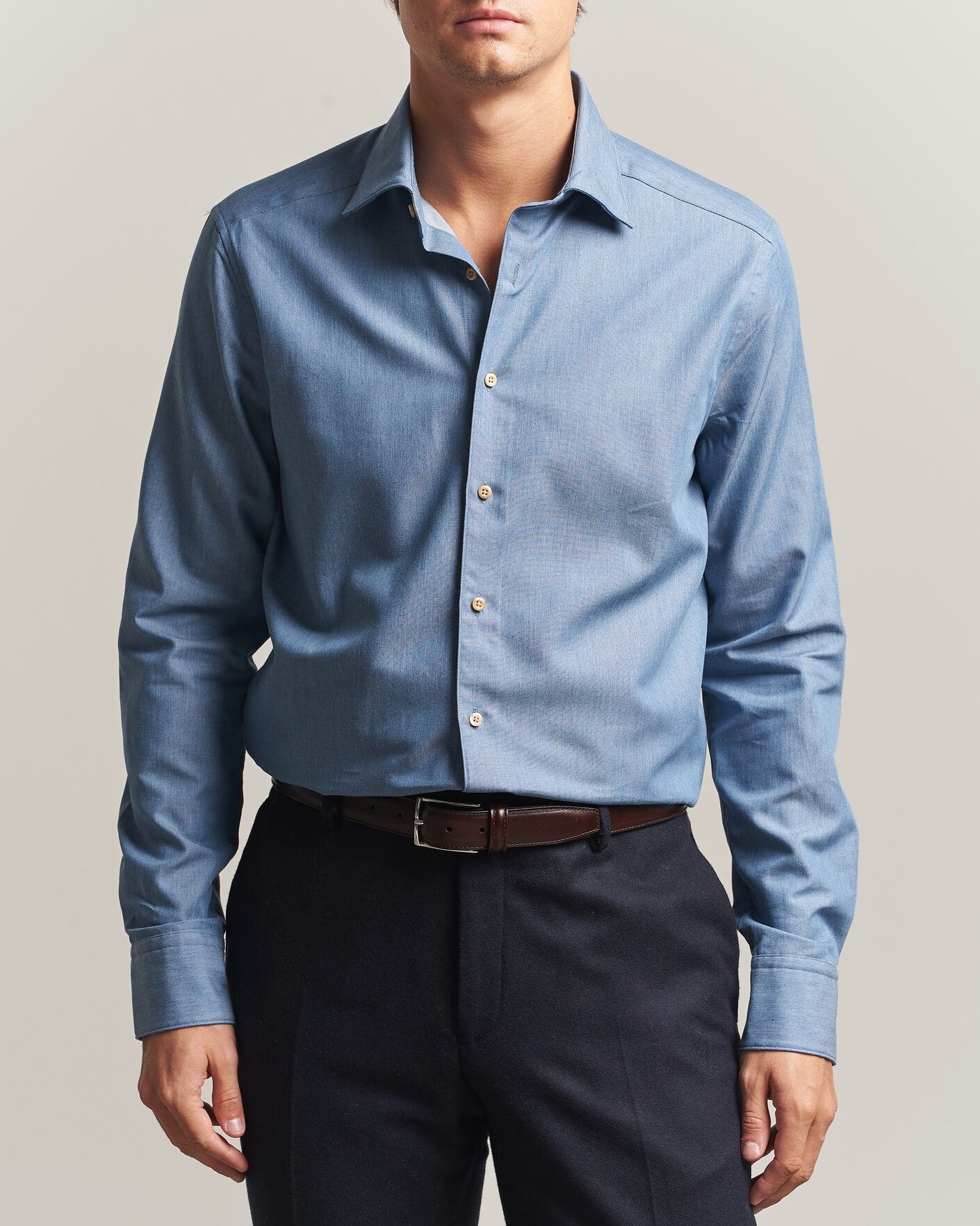 Mies | Kauluspaidat | Stenströms | Slimline Cotton Twill Denim Shirt Blue