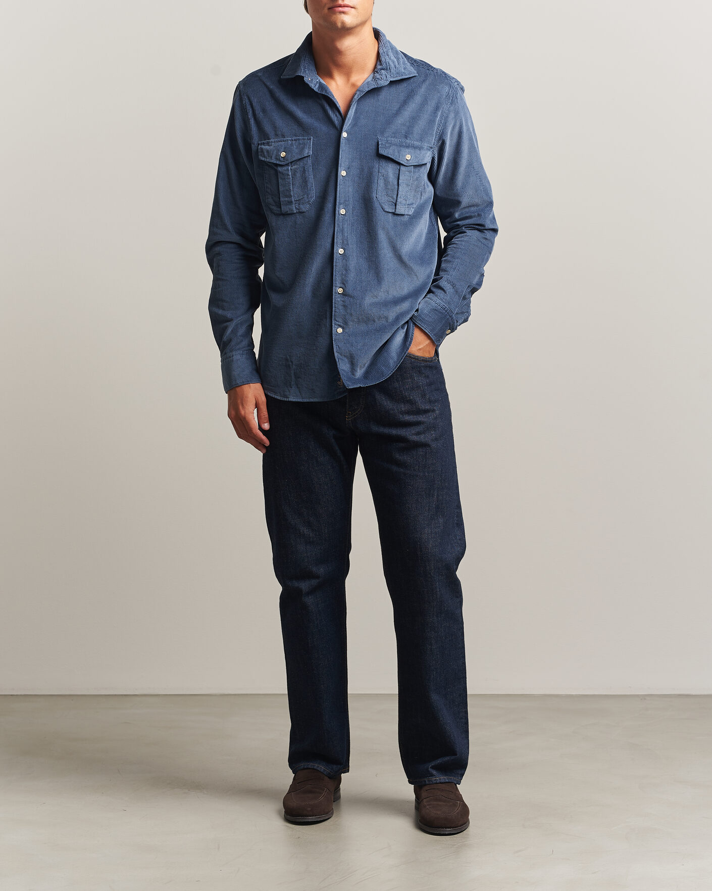 Mies | Kauluspaidat | Stenströms | Regular Fit Cord Pocket Shirt Blue
