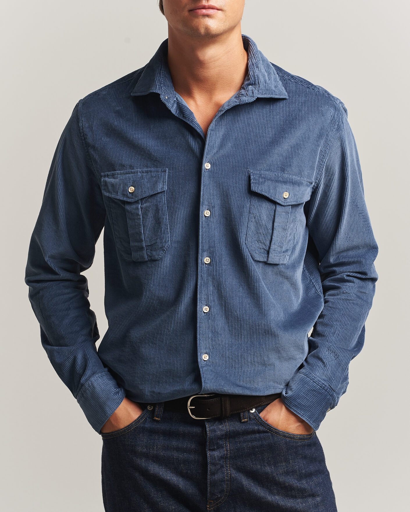 Mies | Kauluspaidat | Stenströms | Regular Fit Cord Pocket Shirt Blue