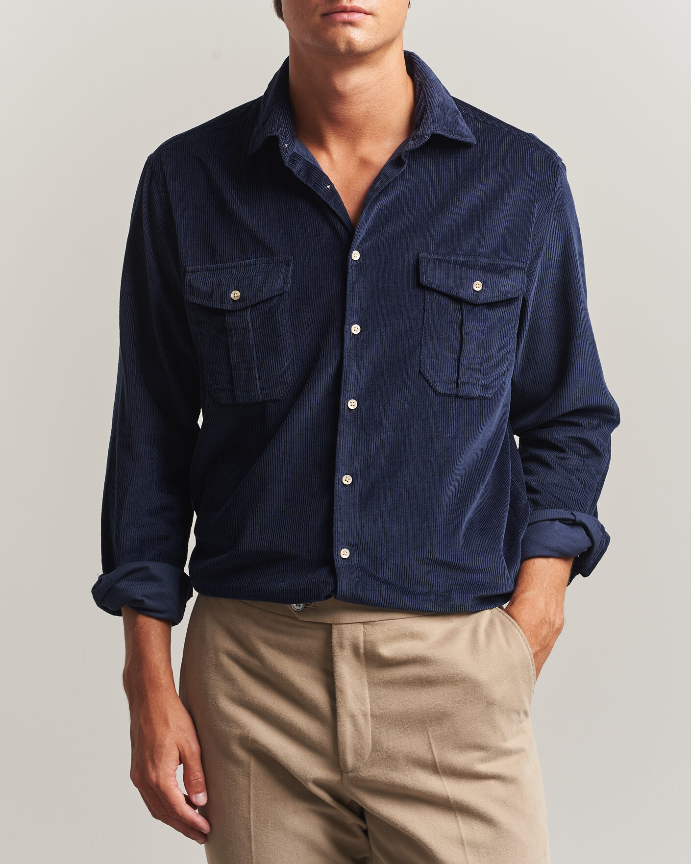 Mies | Kauluspaidat | Stenströms | Regular Fit Cord Pocket Shirt Navy