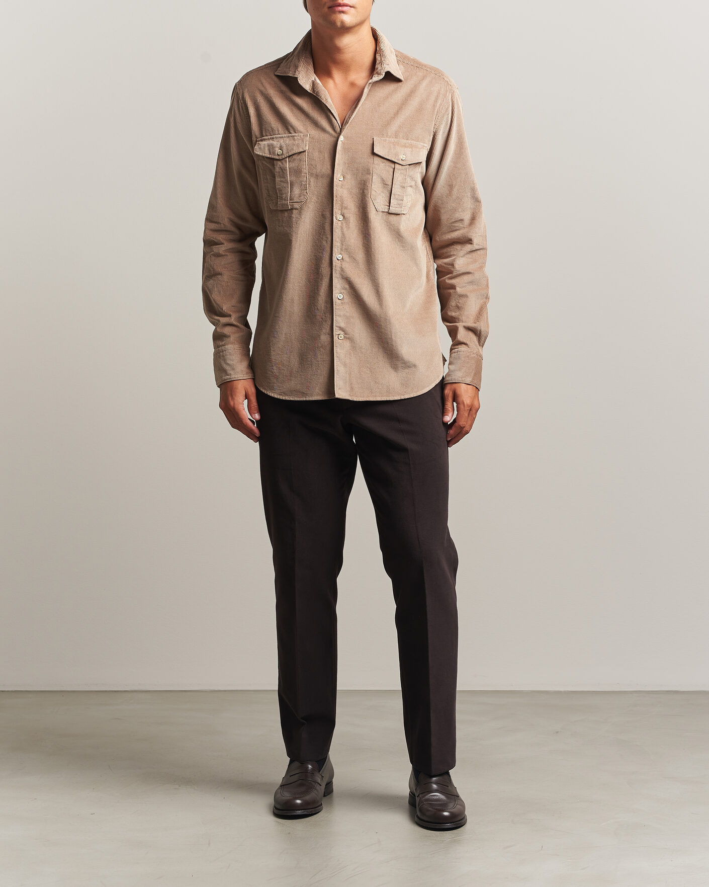 Mies | Kauluspaidat | Stenströms | Regular Fit Cord Pocket Shirt Light Brown
