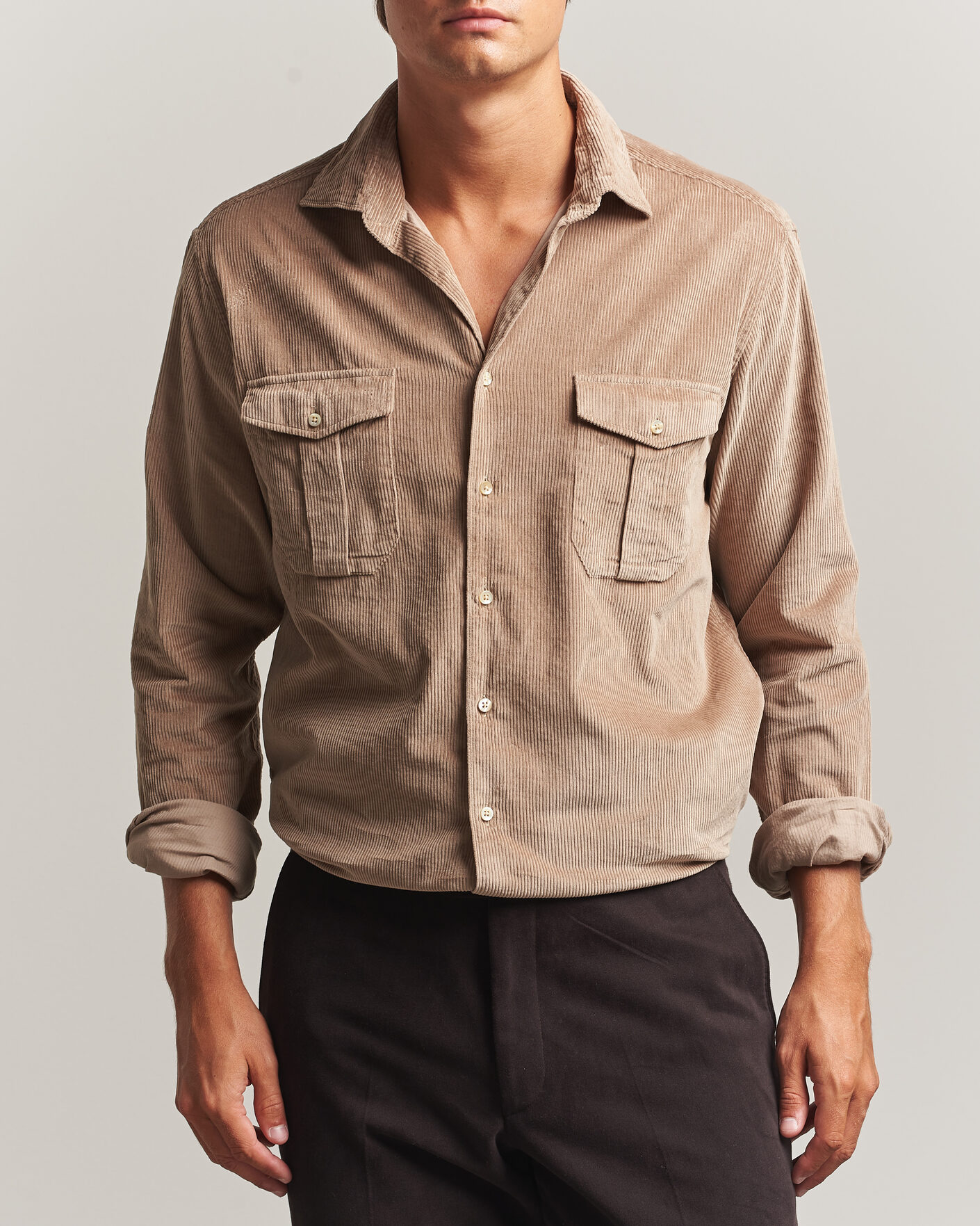 Mies | Kauluspaidat | Stenströms | Regular Fit Cord Pocket Shirt Light Brown