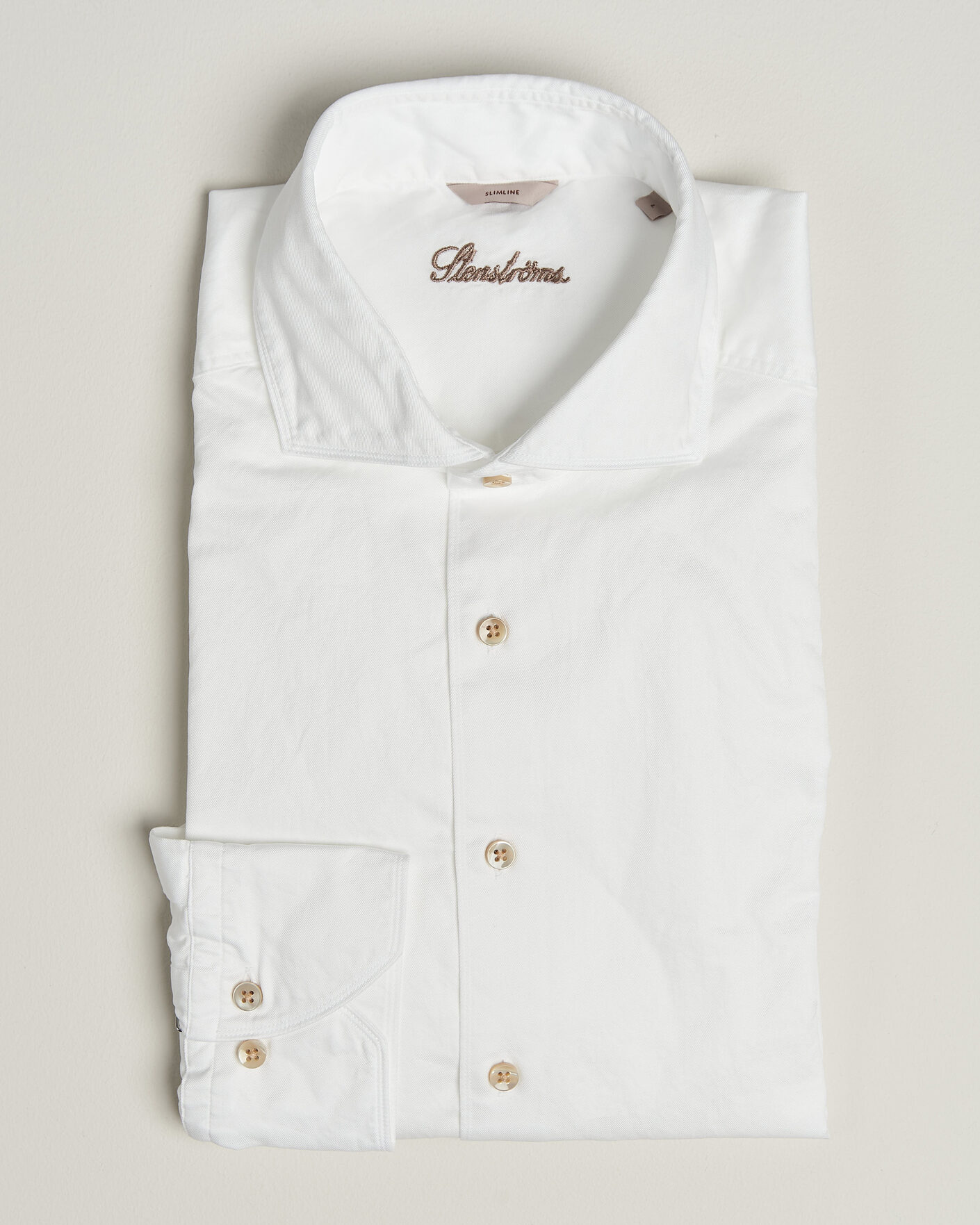 Mies | Kauluspaidat | Stenströms | Slimline Washed Cotton Twill Cut Away Shirt White