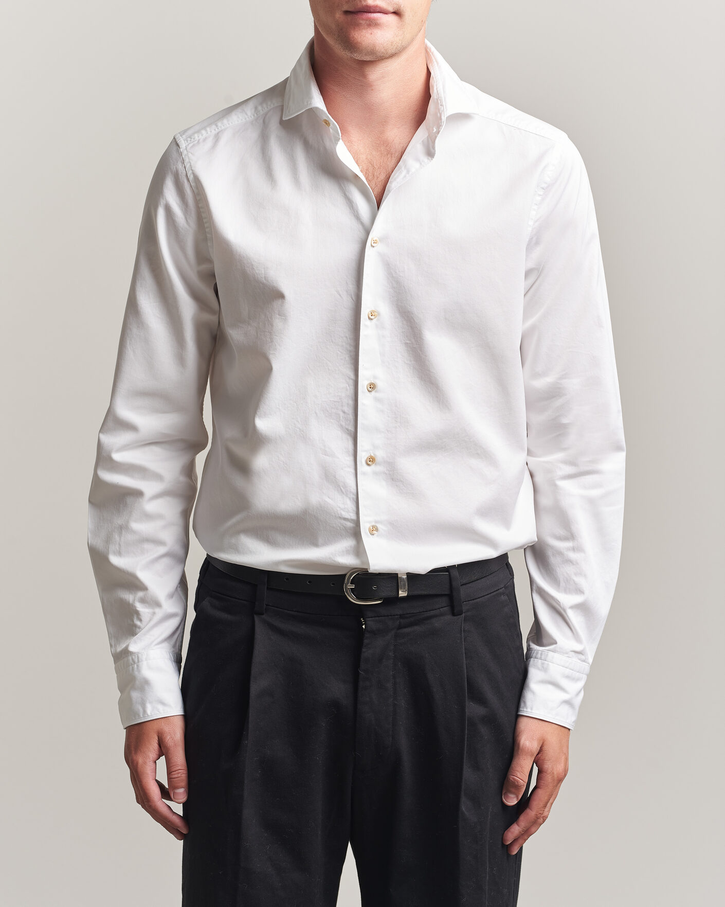 Mies | Kauluspaidat | Stenströms | Slimline Washed Cotton Twill Cut Away Shirt White