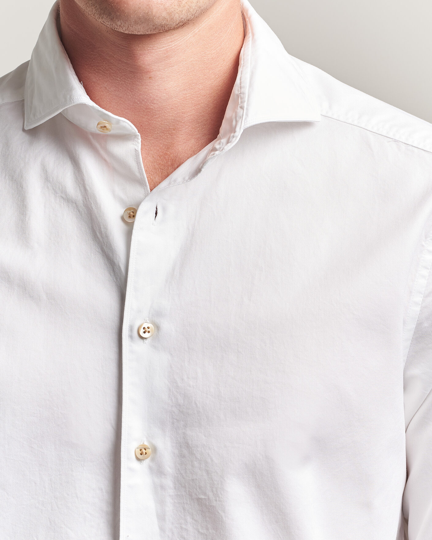 Mies | Kauluspaidat | Stenströms | Slimline Washed Cotton Twill Cut Away Shirt White